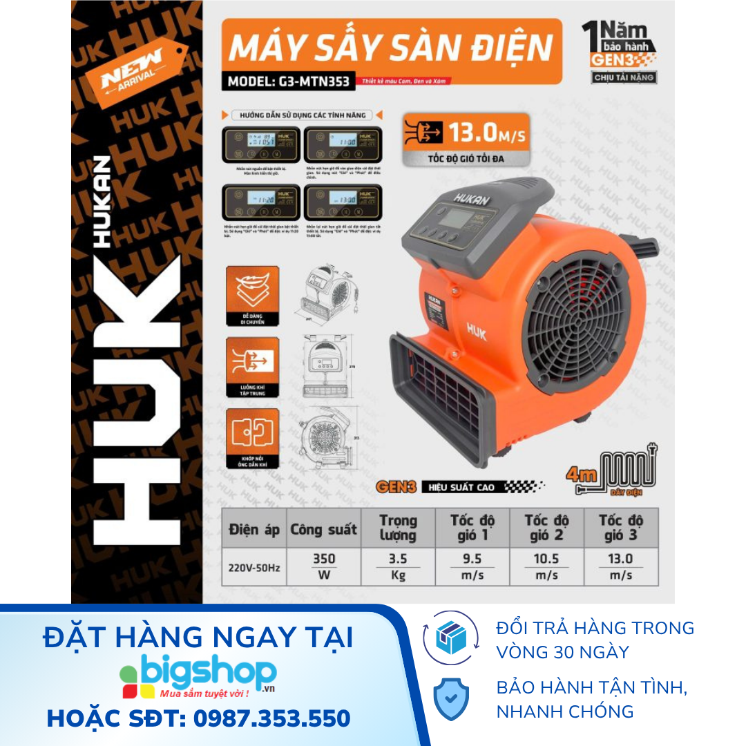 Máy sấy sàn điện HUKAN G3-MTN353 (GEN 3)