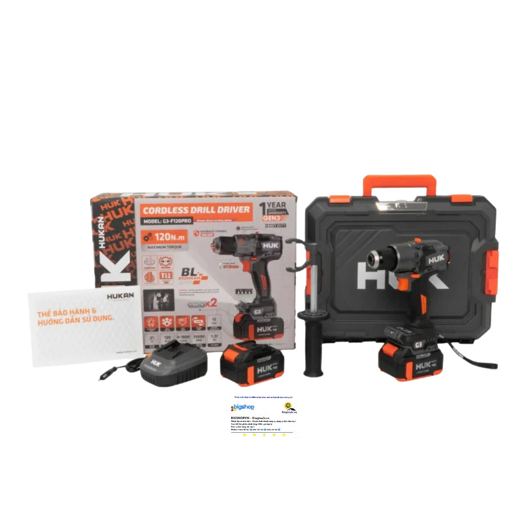 Máy khoan pin 21V HUKAN G3-F120PRO (GEN 3, 120Nm)