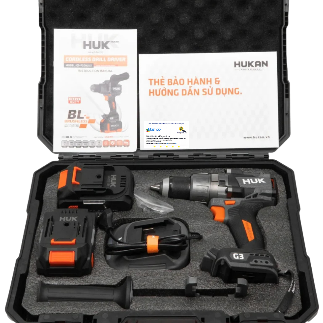 Máy khoan pin 21V, 3 chức năng HUKAN G3-F200LUX (GEN 3, 200Nm)