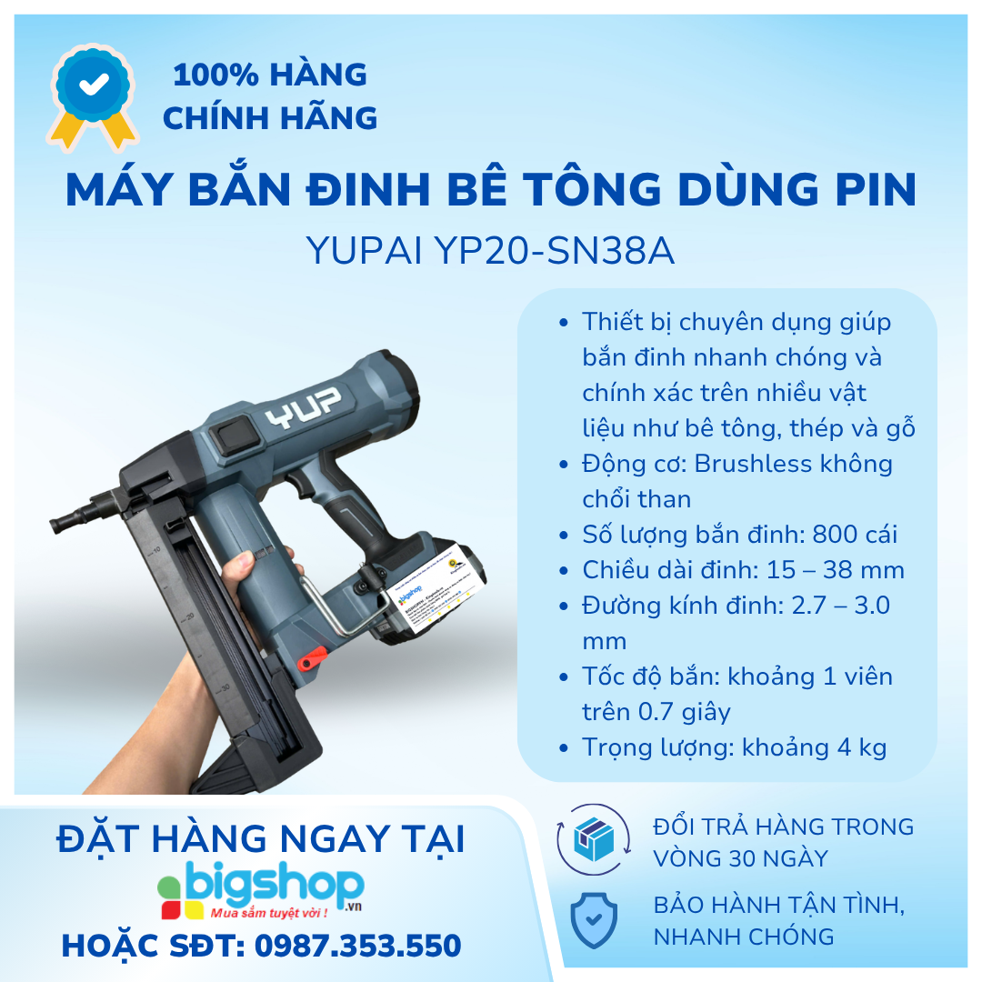 Máy bắn đinh bê tông dùng pin 20V YUPAI YP20-SN38A - Thân máy