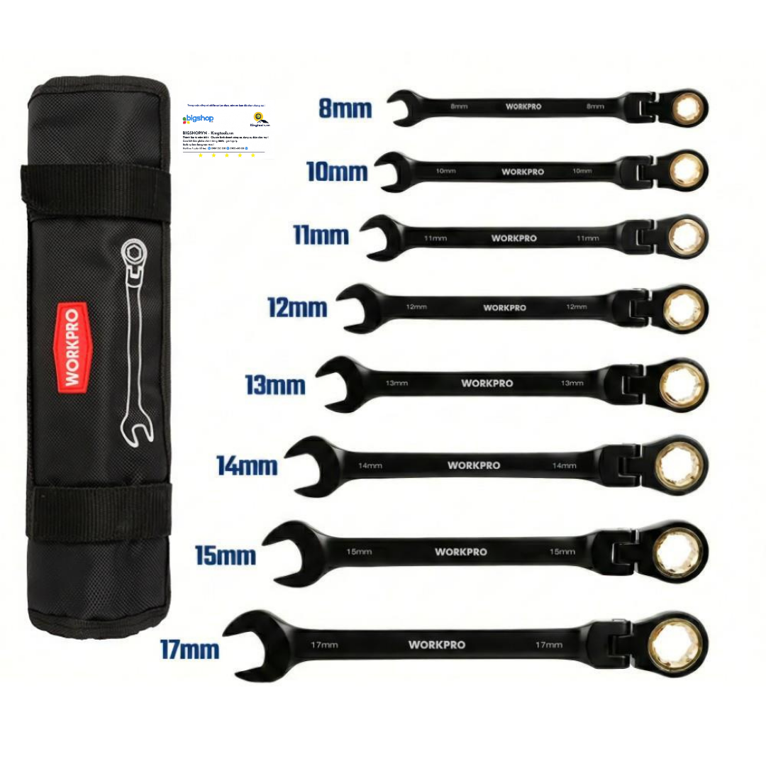 Bộ cờ lê kết hợp chống trượt đầu mềm 8 món Workpro WP202603