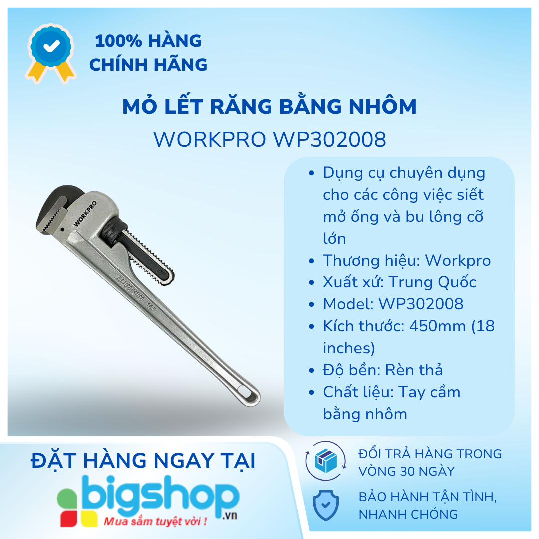 Mỏ lết răng bằng nhôm 450mm (18 inches) Workpro WP302008