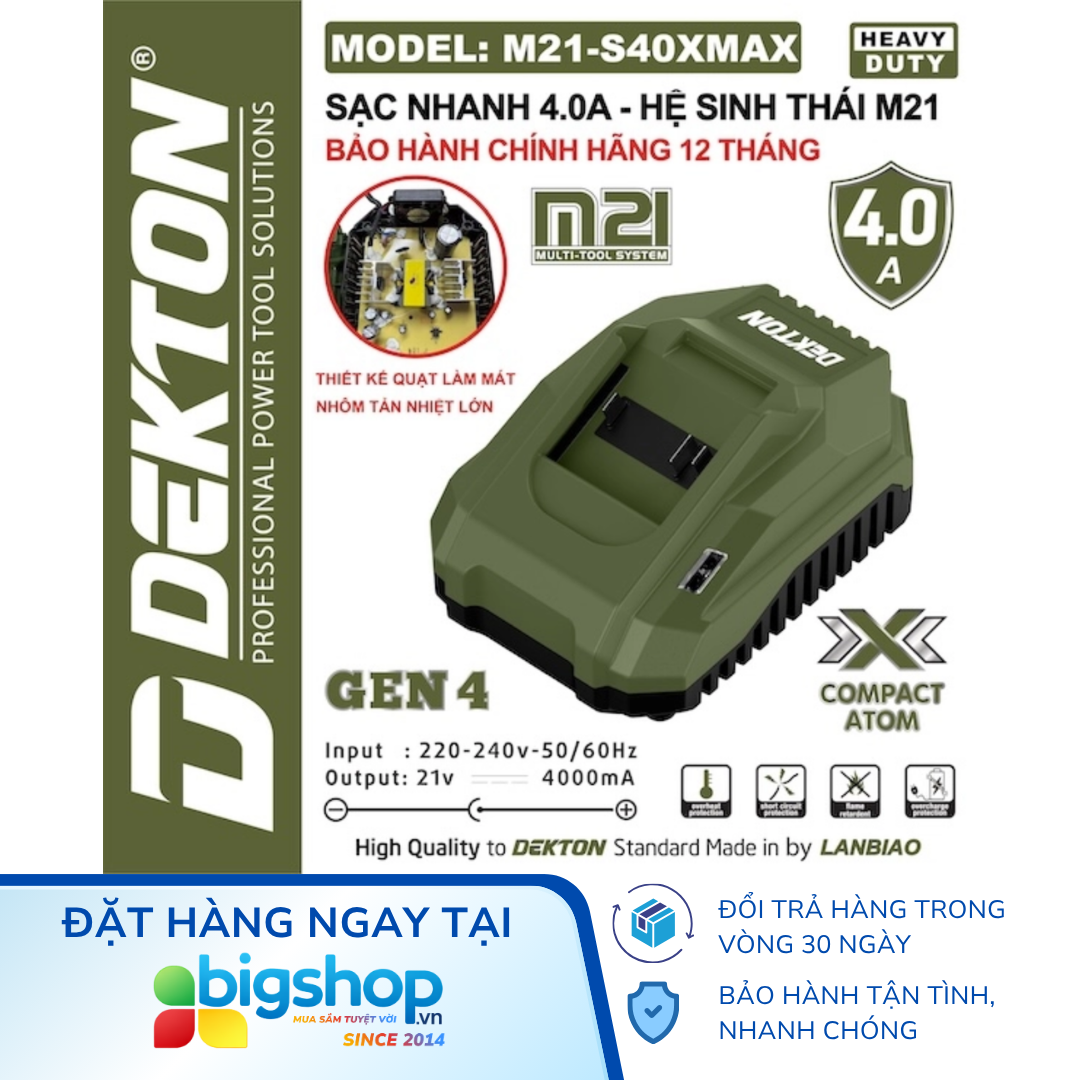 Sạc pin nhanh 21V/4.0Ah DEKTON M21-S40XMAX