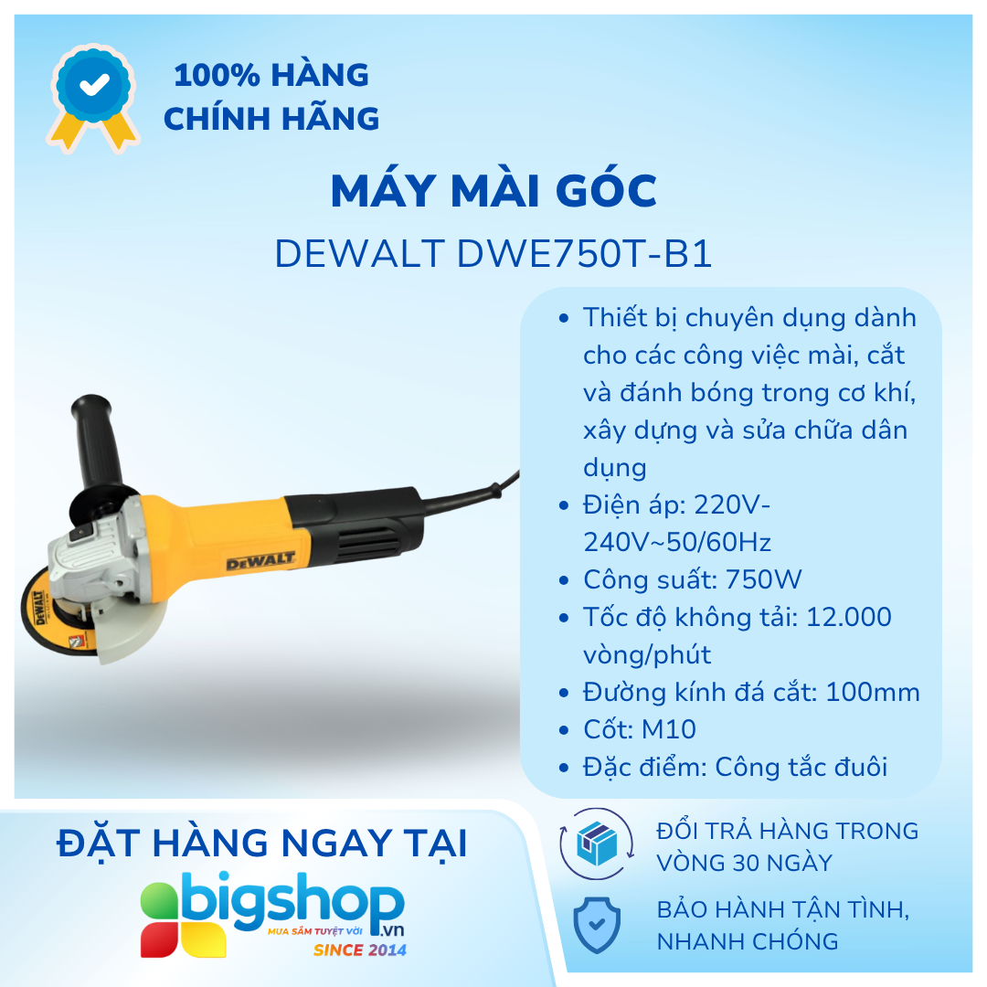 Máy mài góc Dewalt DWE750T-B1 (CS 750W, đá mài 100mm)