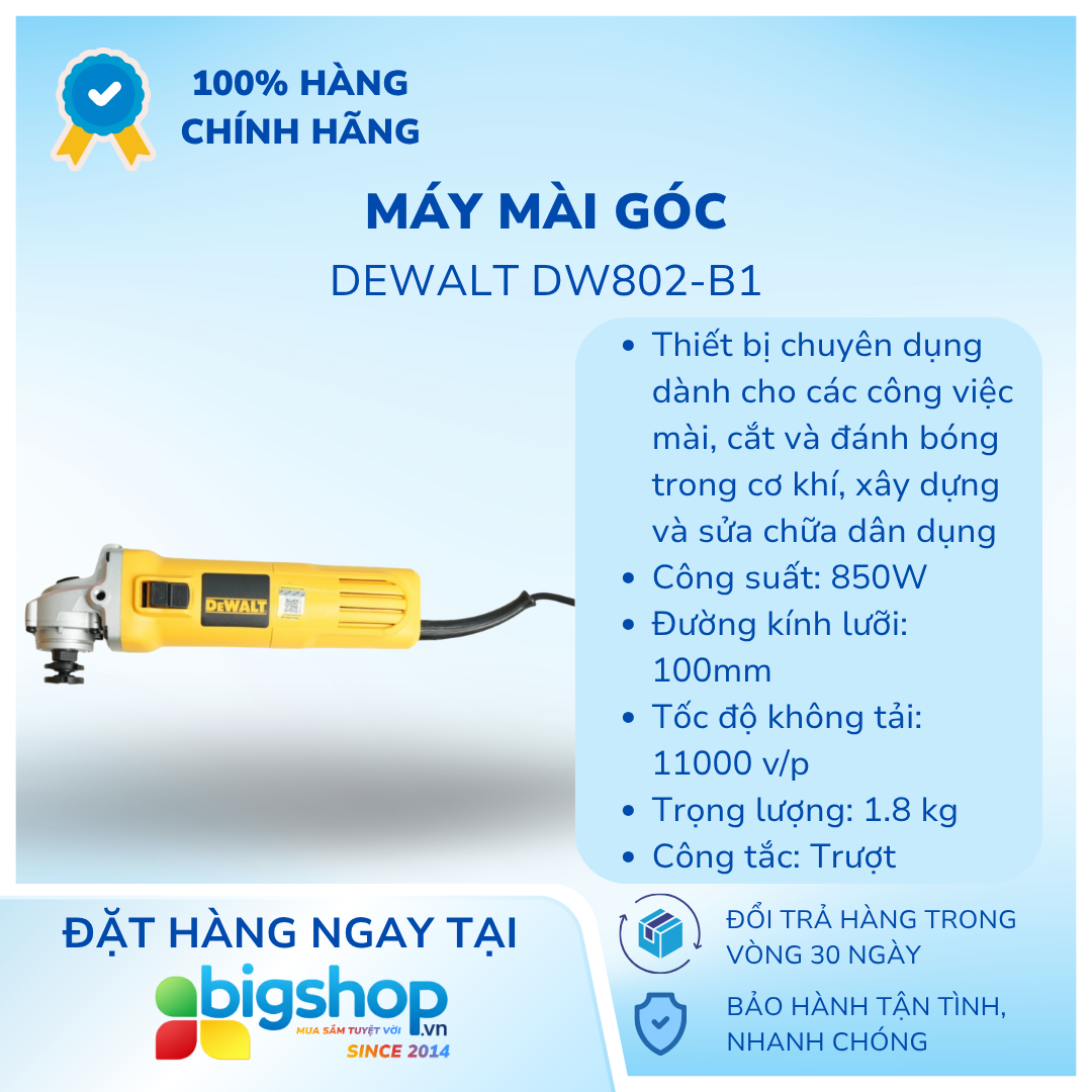 Máy mài góc Dewalt DW802-B1 (CS 850W, đá mài 100mm)