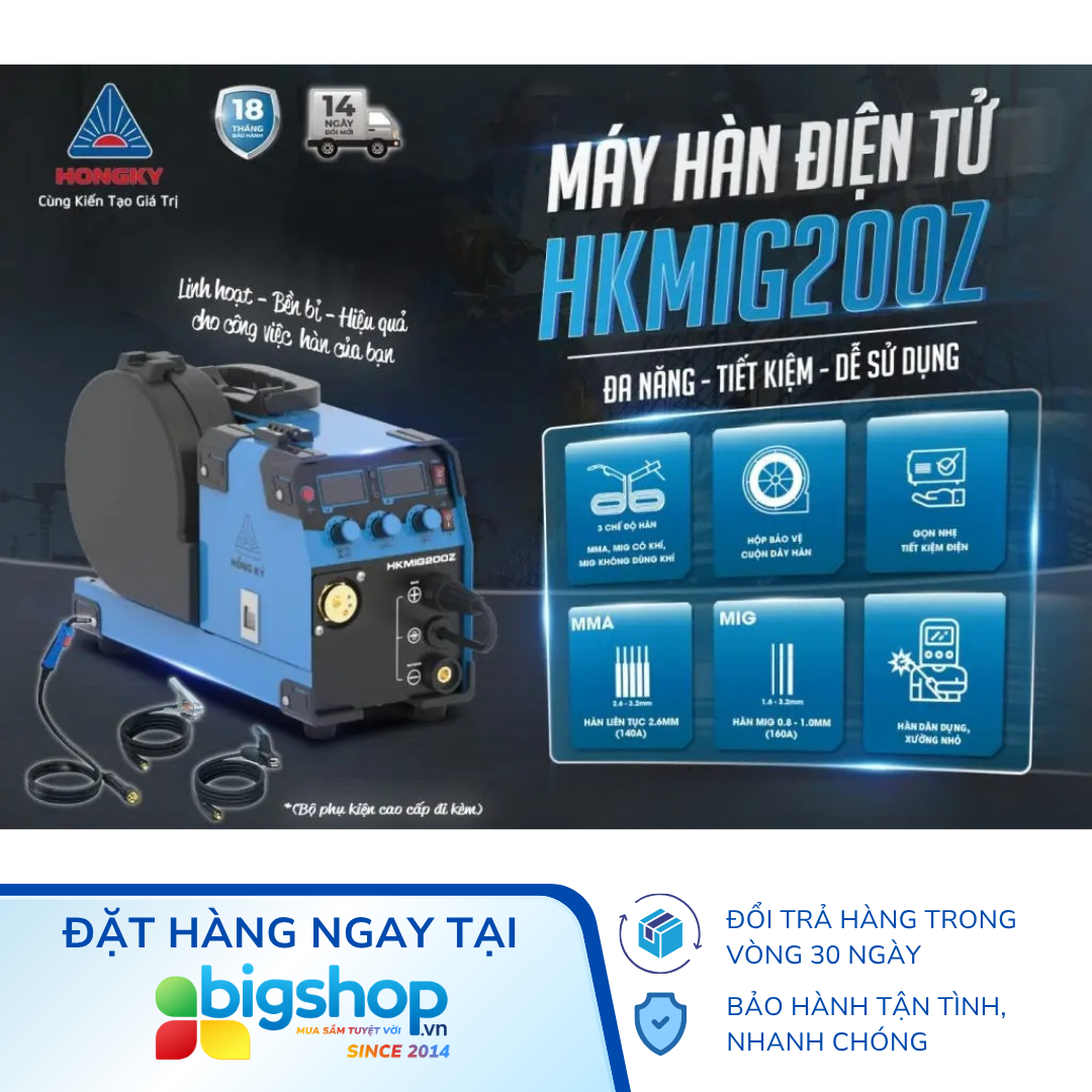 Máy hàn MIG không dùng khí 3 chức năng Hồng Ký HKMIG200Z