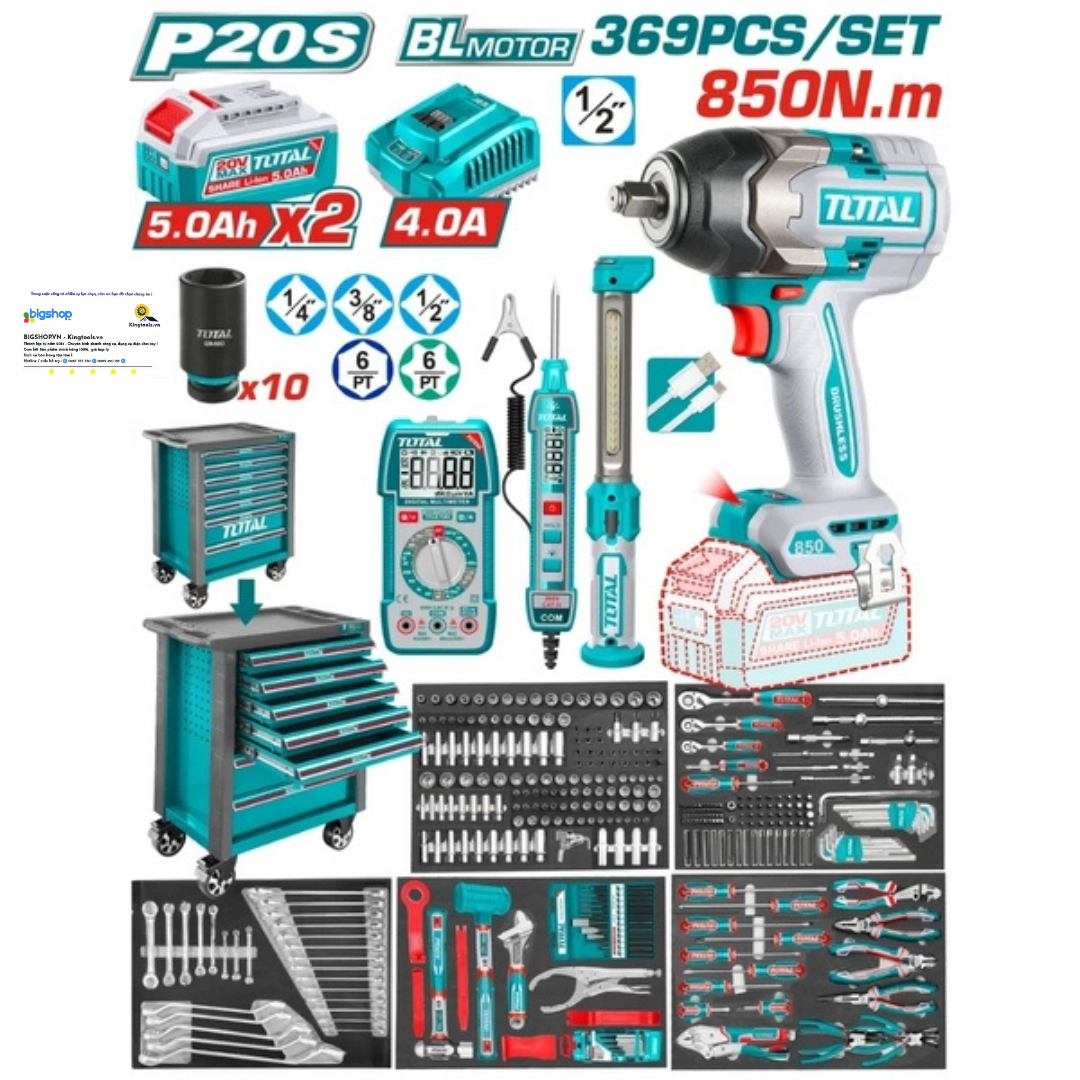 Bộ 369 Món Trong Tủ Xe Đẩy Đựng Công Cụ TOTAL THPTCS83692