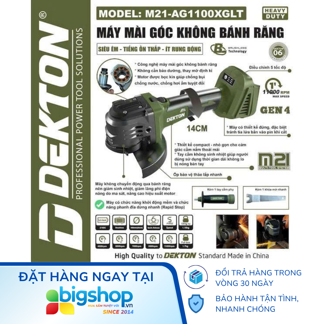 Máy mài góc dùng pin 21V DEKTON M21-AG1100XGLT (Đĩa 100mm) - Thân máy