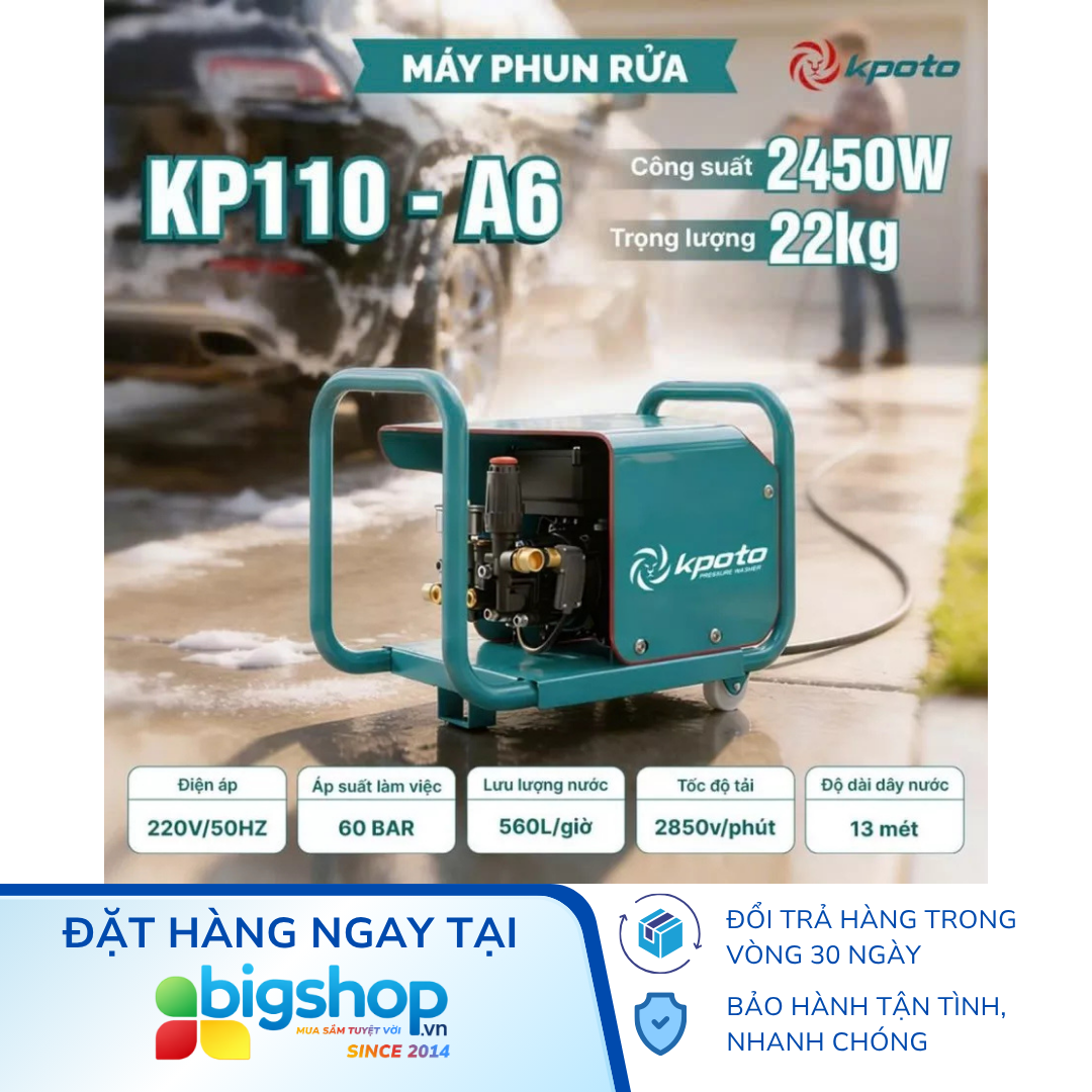 Máy phun rửa KPOTO KP110-A6 – Công suất 2500W, áp lực 60 bar