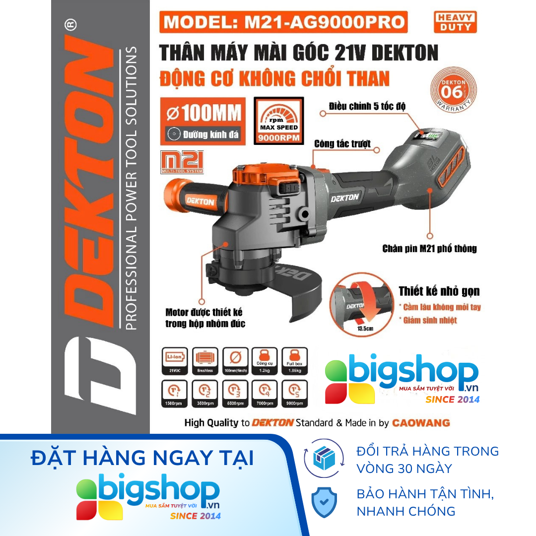 Máy mài góc dùng pin DEKTON M21-AG9000PRO (Thân máy)