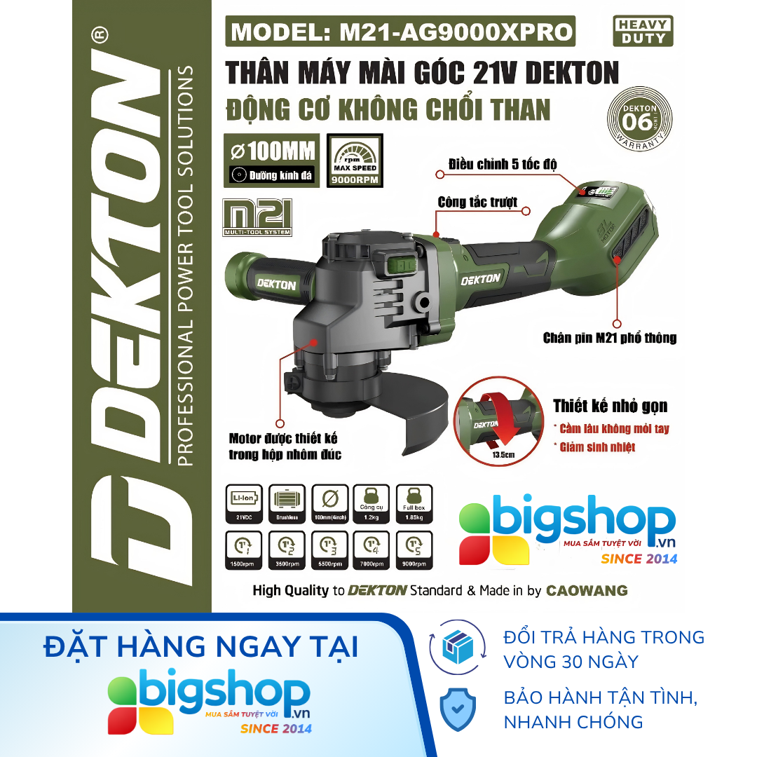 Máy mài góc dùng pin DEKTON M21-AG9000XPRO (Thân máy)