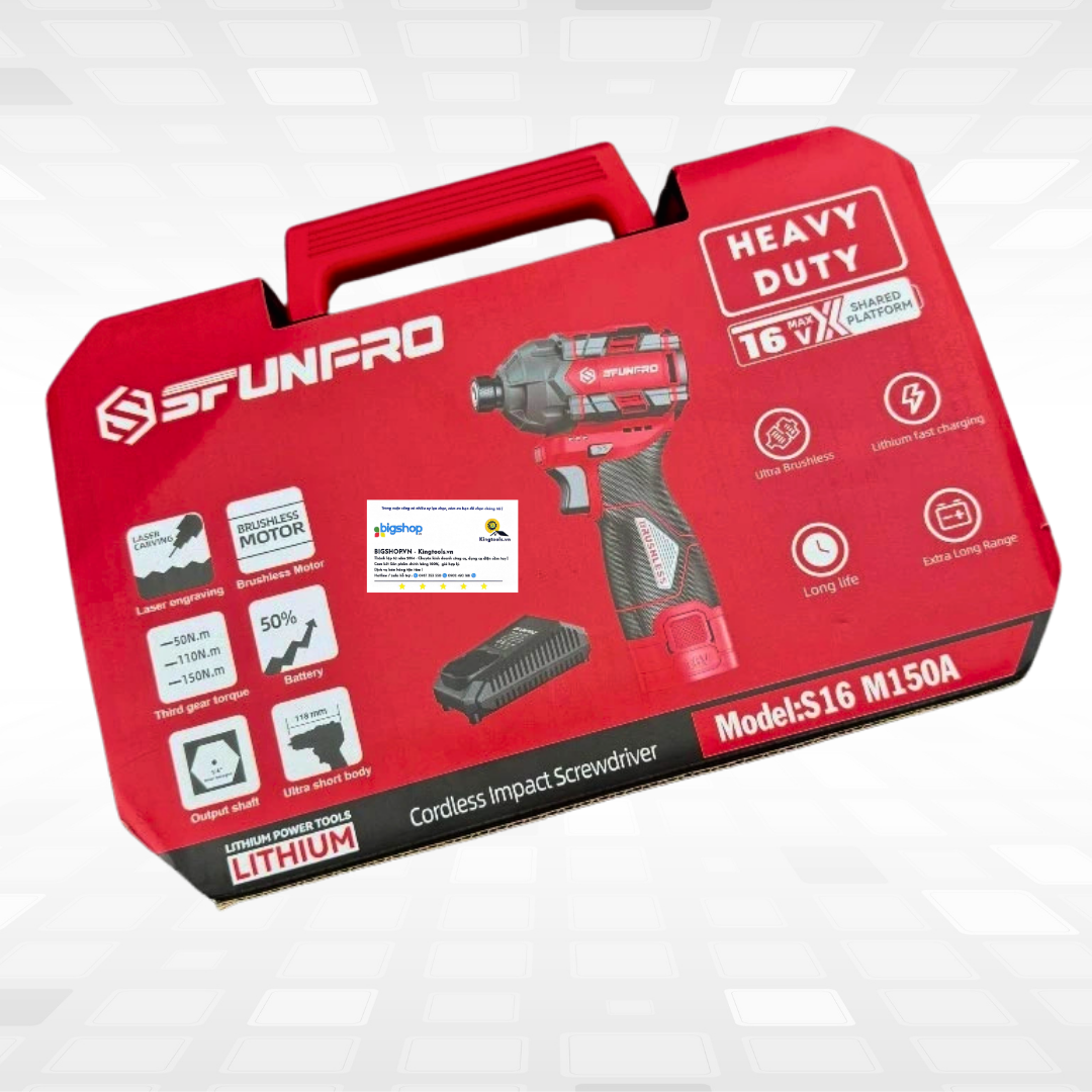 Máy siết vít dùng pin 16V SFUNPRO S16 M150A (150Nm) - 2 pin 2.0Ah và 1 sạc