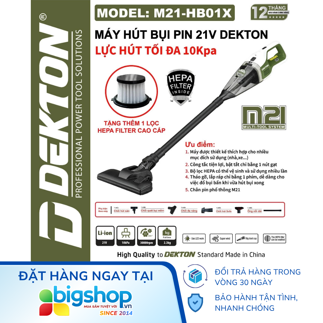 Máy hút bụi dùng pin 21V DEKTON M21-HB01X - Thân máy