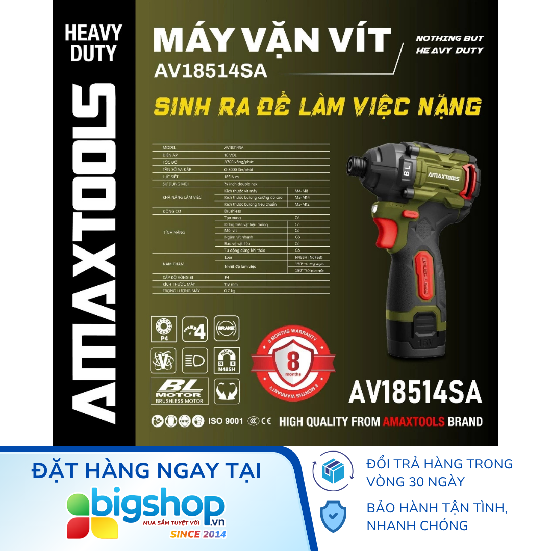Máy vặn vít dùng pin 16V AMAXTOOLS AV18514SA (185Nm, 2 Pin 2.0Ah và 1 Sạc)