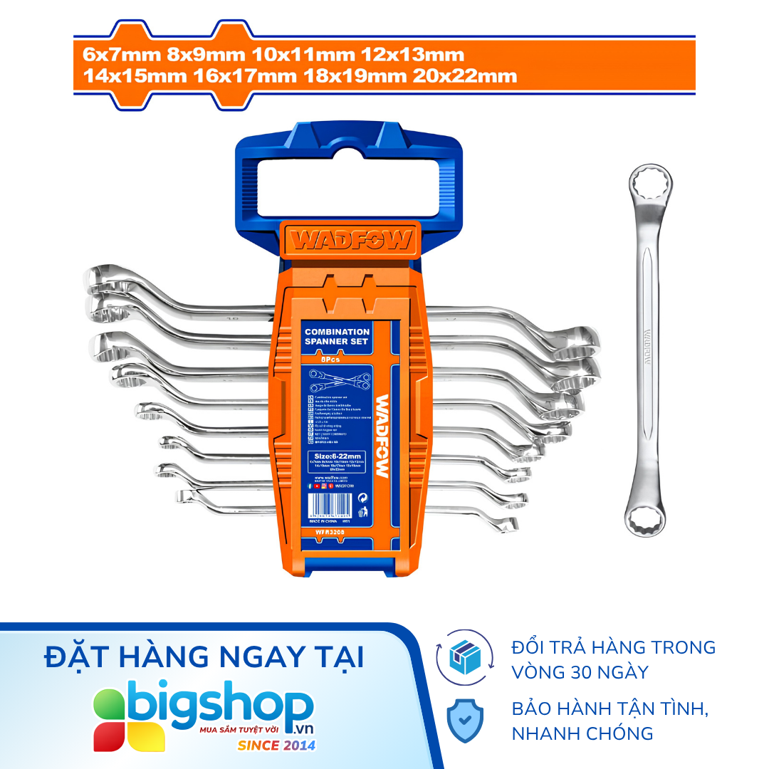 Bộ 8 cờ lê 2 đầu miệng 6-22mm WADFOW WFR3208
