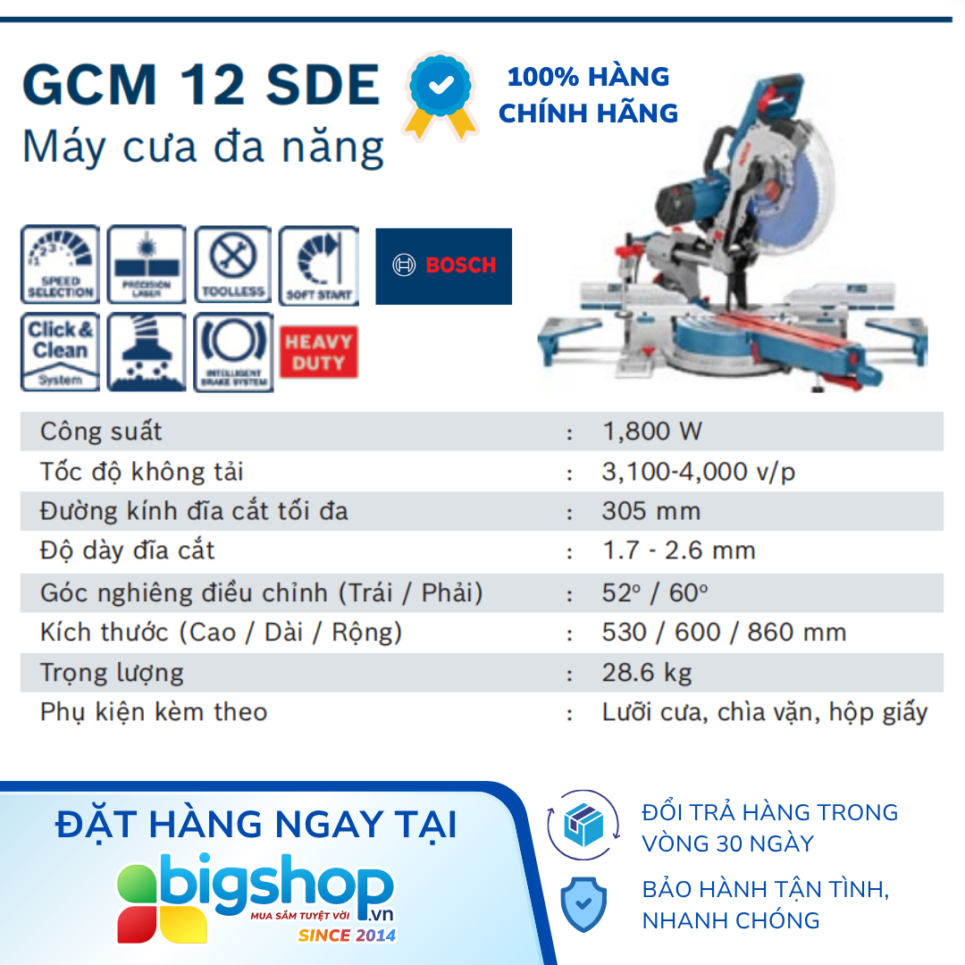 Máy cưa đa năng BOSCH GCM 12 SDE (CS 1800W, lưỡi 305mm)
