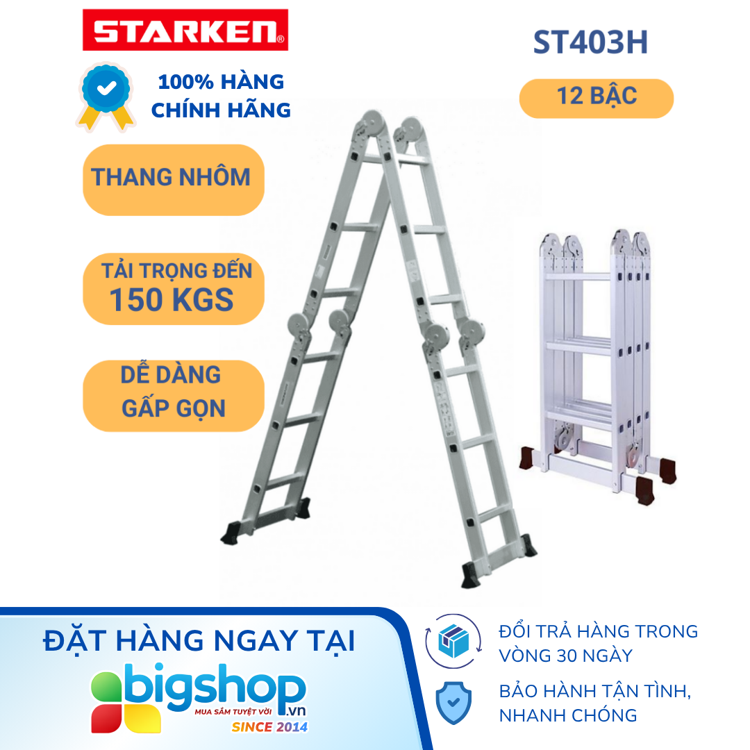 Thang nhôm gấp 4 đoạn STARKEN ST403H (Cao 3.5m, tải trọng 150kg)
