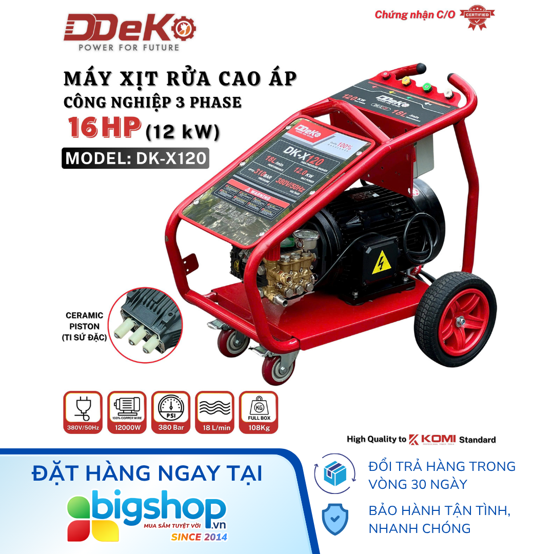 Máy xịt rửa áp lực cao 12kW DDEKO DK-X120 (310 Bar)