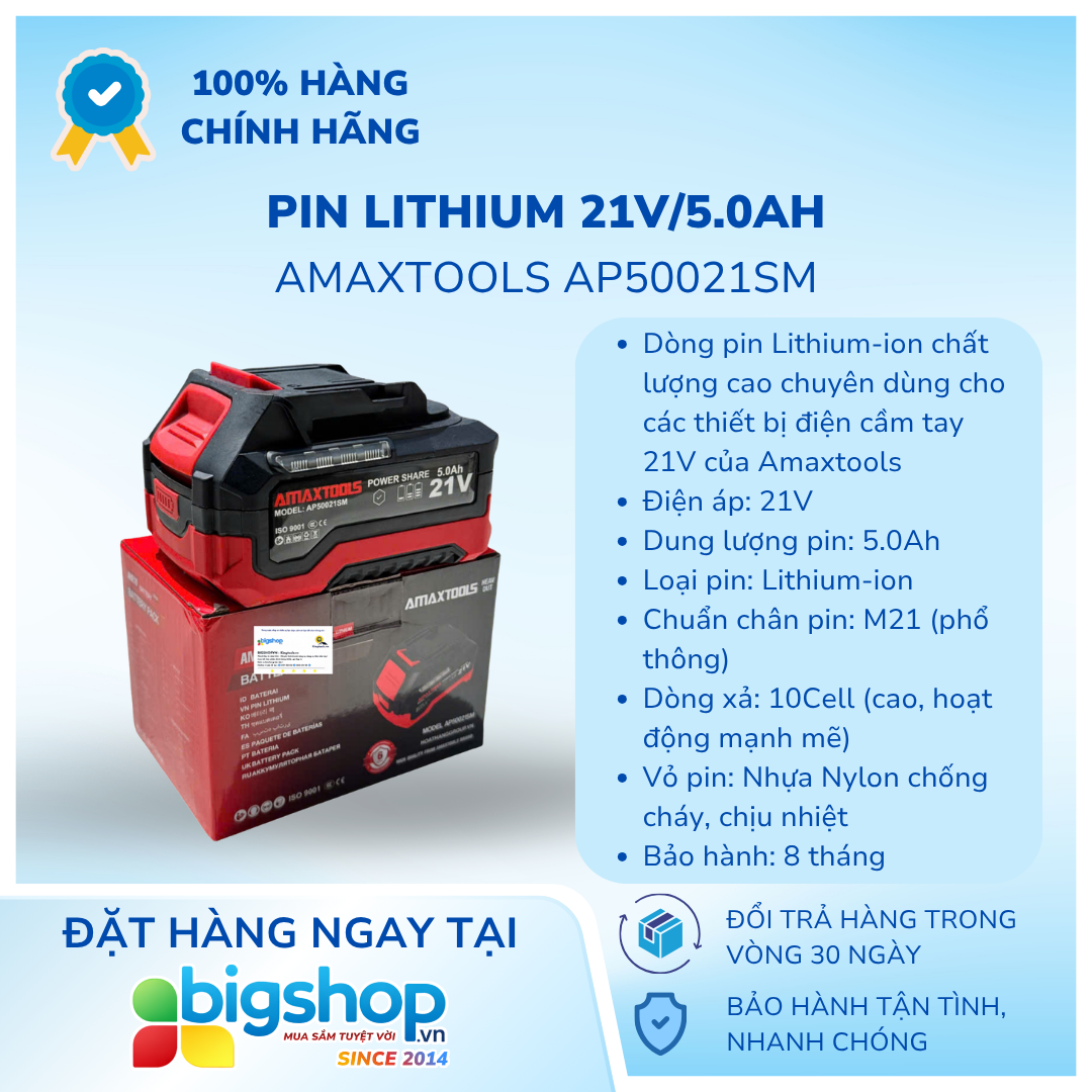Pin Lithium AMAXTOOLS AP50021SM (21V/5.0Ah)
