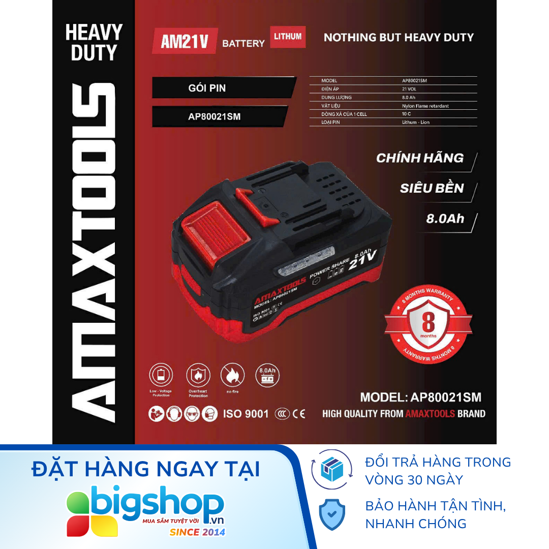 Pin Lithium AMAXTOOLS AP80021SM (21V/8.0Ah)