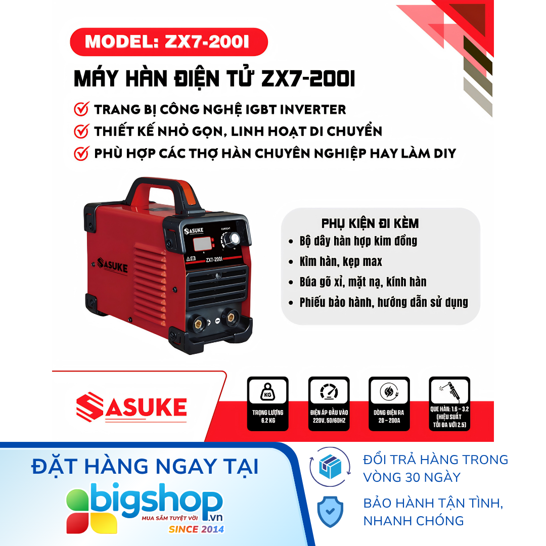 Máy hàn điện tử SASUKE ZX7-200I (Dòng hàn 200A)
