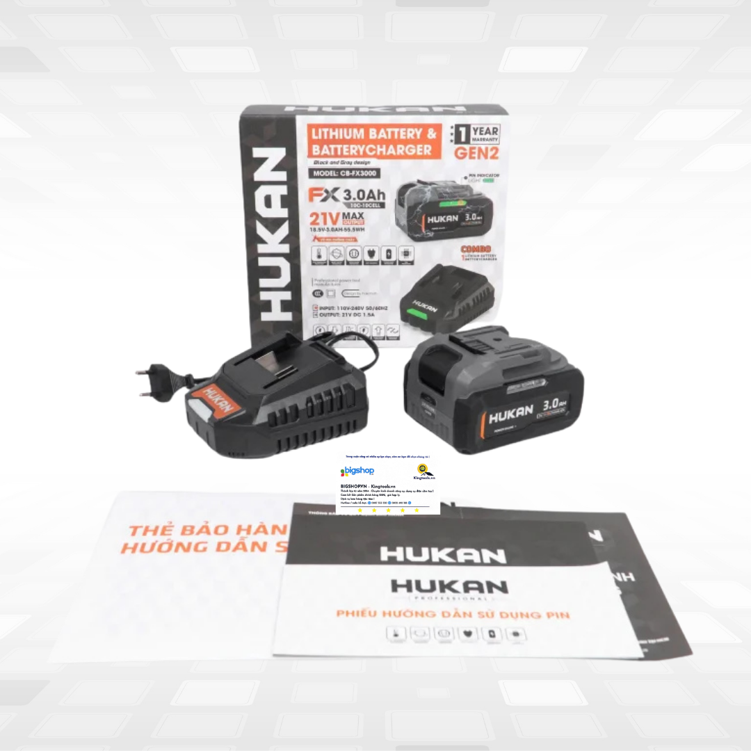 Combo pin 3.0Ah và sạc 1.5Ah HUKAN CB-FX3000 (GEN 2)