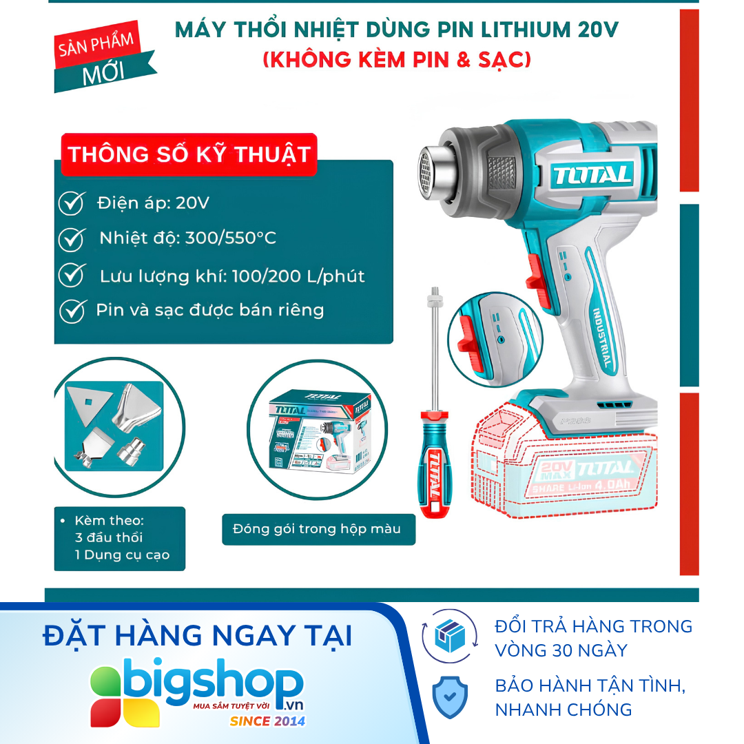 Máy thổi nhiệt dùng pin 20V TOTAL TBLI2006 (Thân máy)