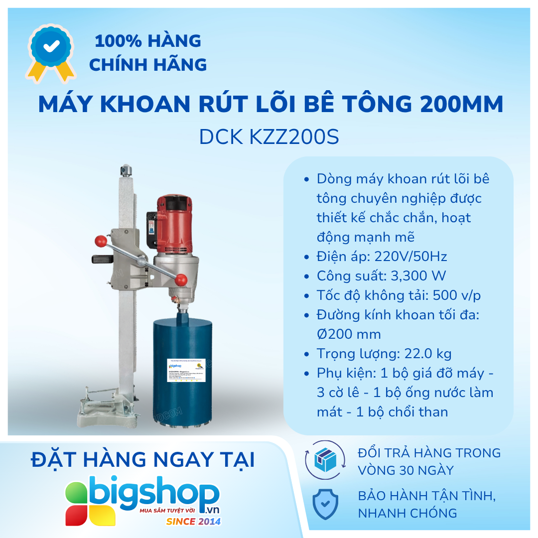 Máy khoan rút lõi bê tông 200mm DCK KZZ200S (CS 3300W)