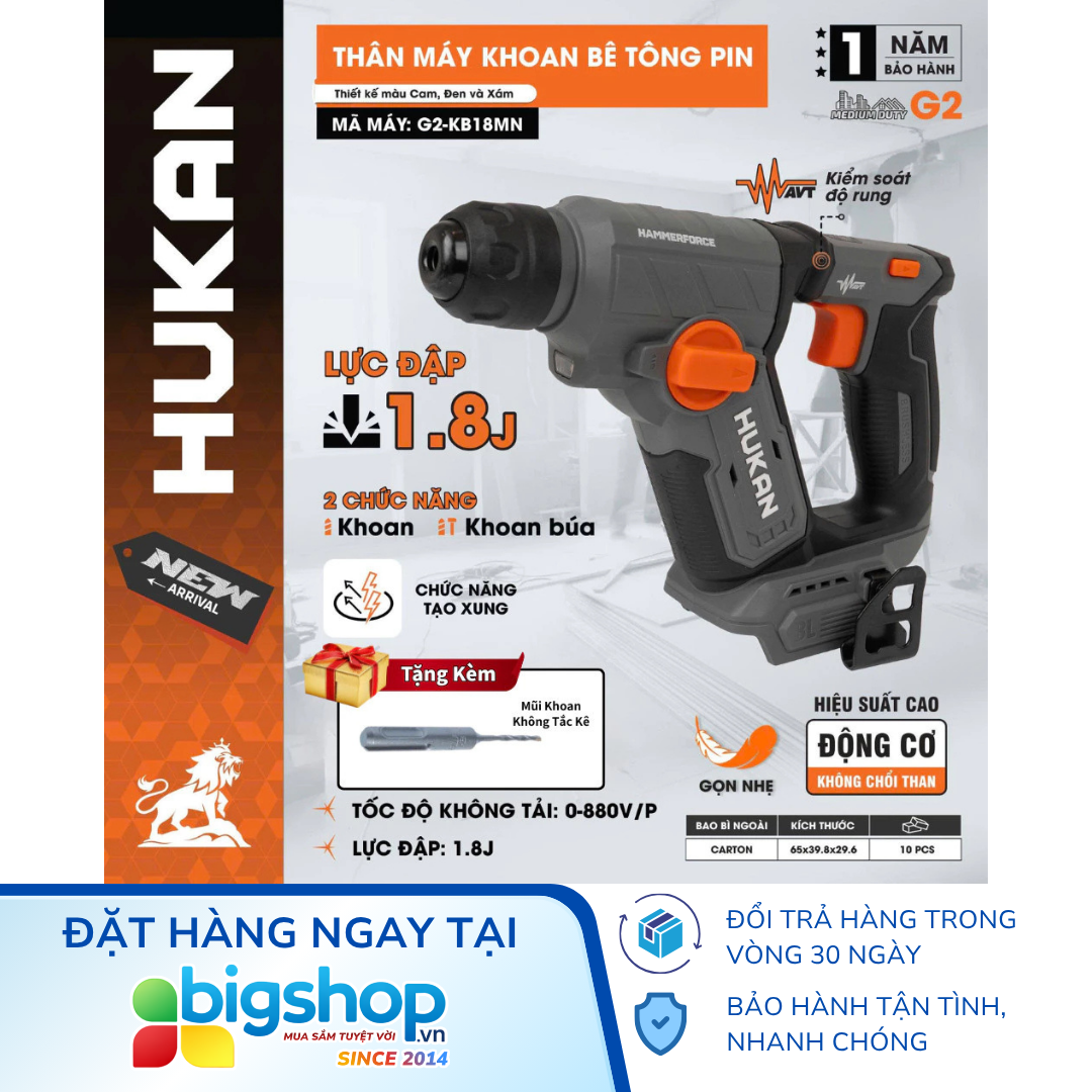 Máy khoan bê tông mini dùng pin HUKAN G2-KB18MN (Thân máy)