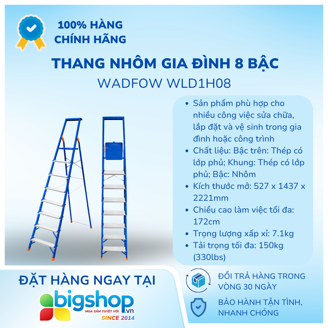 Thang nhôm gia đình 8 bậc WADFOW WLD1H08