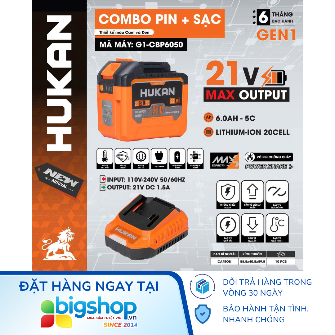 Combo pin 6.0Ah và sạc 1.5Ah HUKAN G1-CBP6050 (GEN 1)