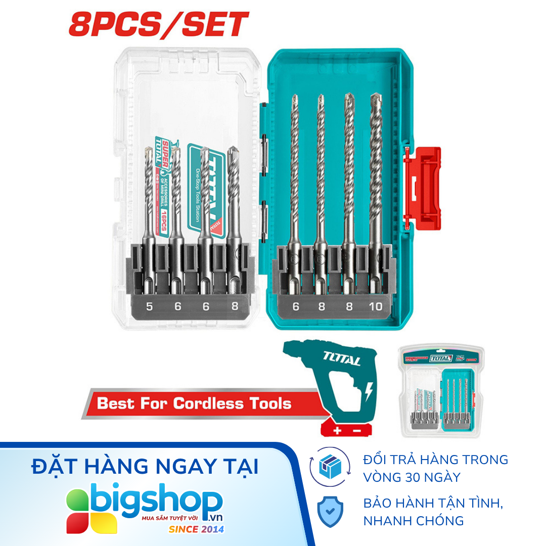 Bộ 8 mũi khoan bê tông đuôi gài SDS Plus TOTAL TACSDL11806