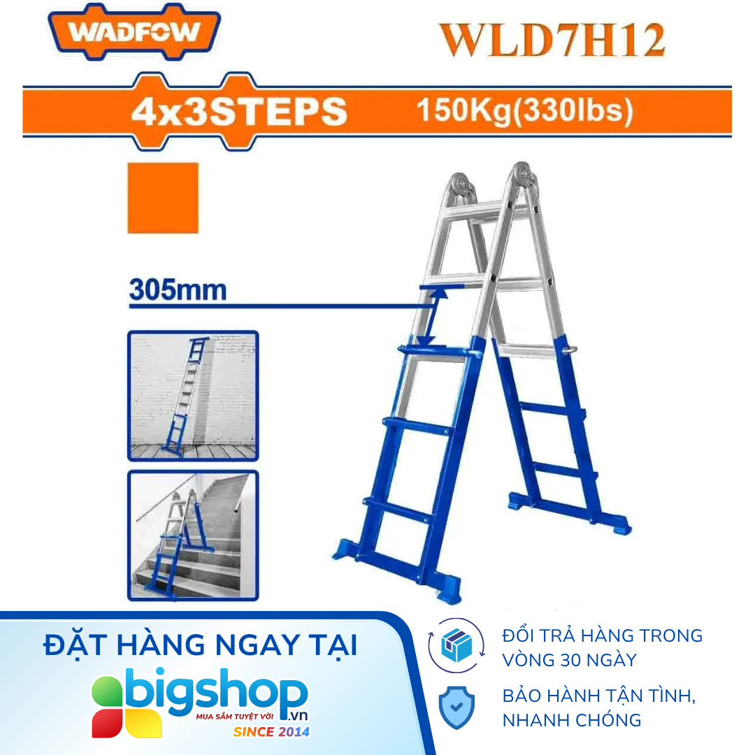 Thang xếp thép và nhôm đa năng 4x3 bậc WADFOW WLD7H12