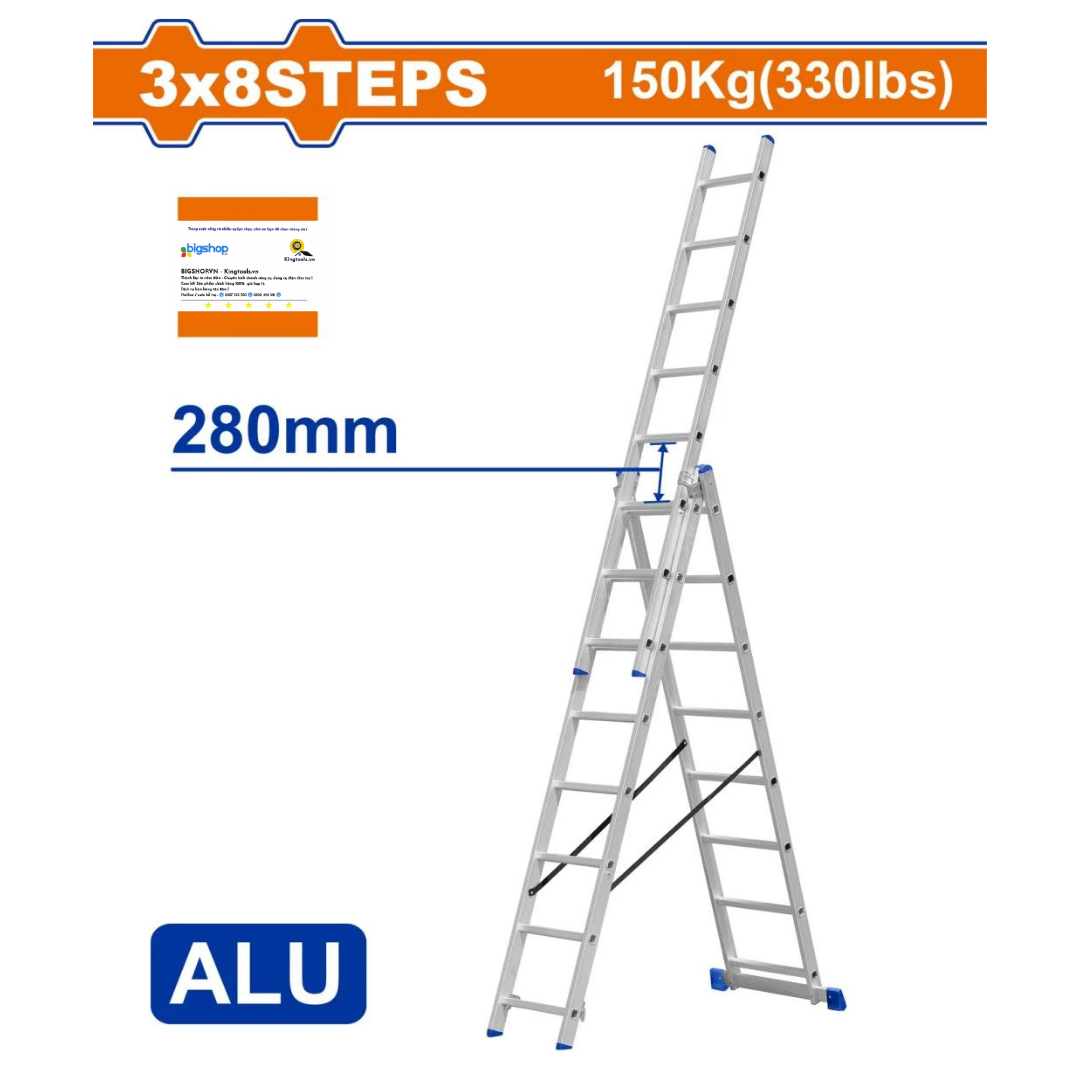 Thang xếp kéo dài 3 đoạn 3x8 bậc WADFOW WLD6H38