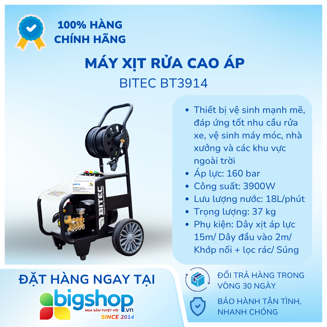 Máy xịt rửa cao áp BITEC BT3914 (CS 3900W, ty 14mm)