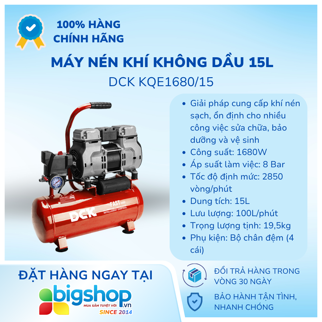 Máy nén khí không dầu 15L DCK KQE1680/15 - CS 1680W
