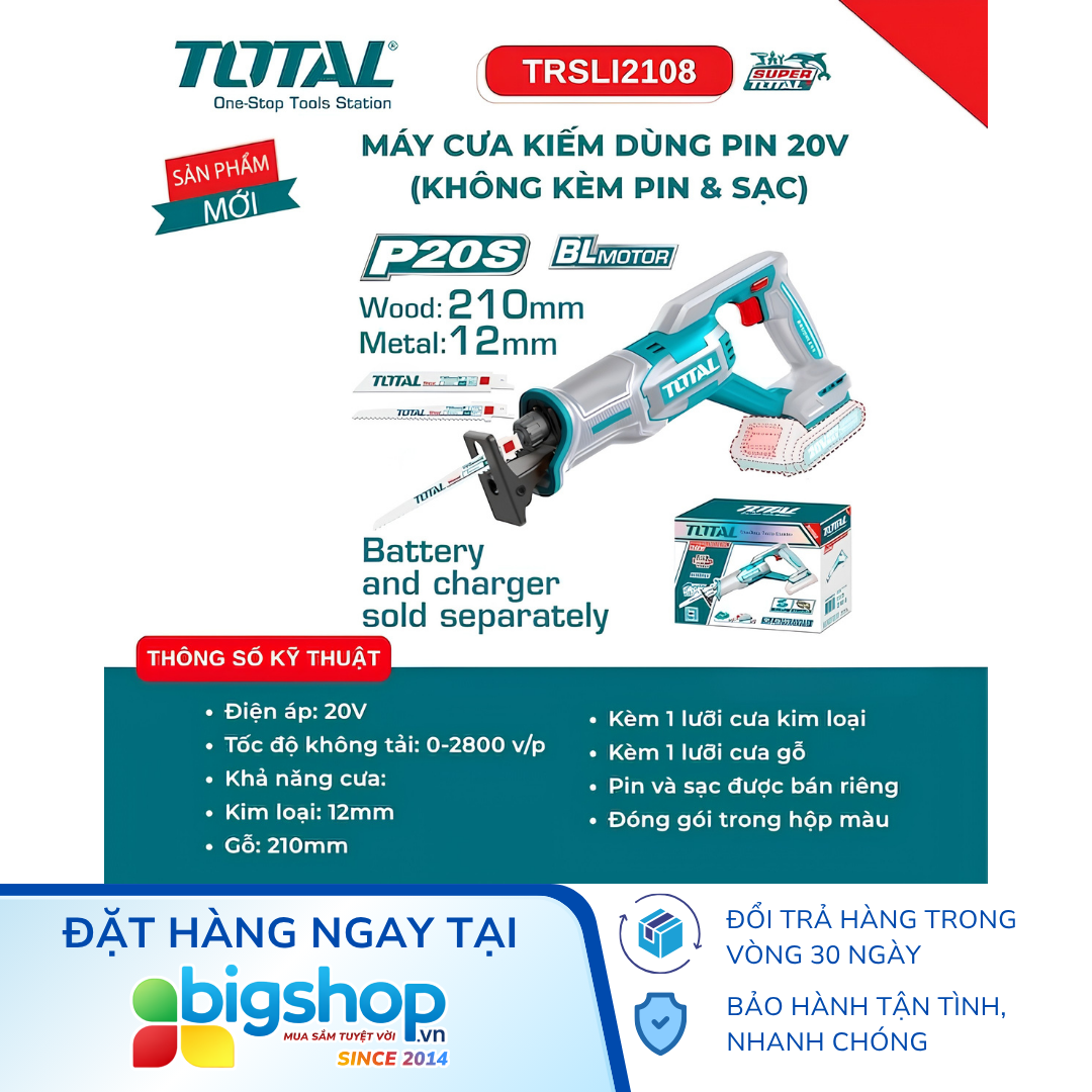 Máy cưa kiếm dùng pin 20V TOTAL TRSLI2108 (Thân máy)