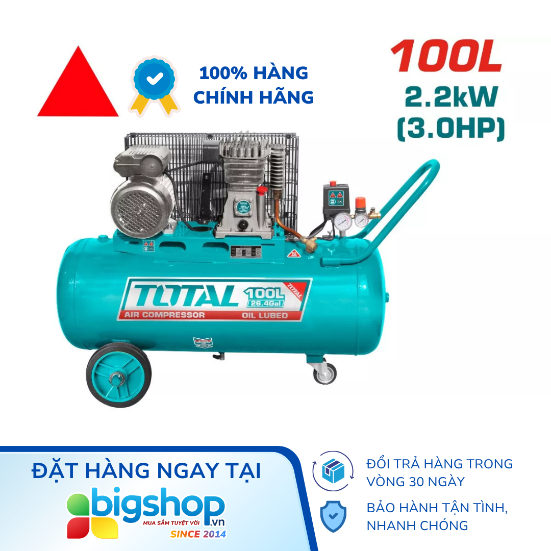 Máy nén khí dây curoa 100L TOTAL TC1301006 (Công suất 3HP)