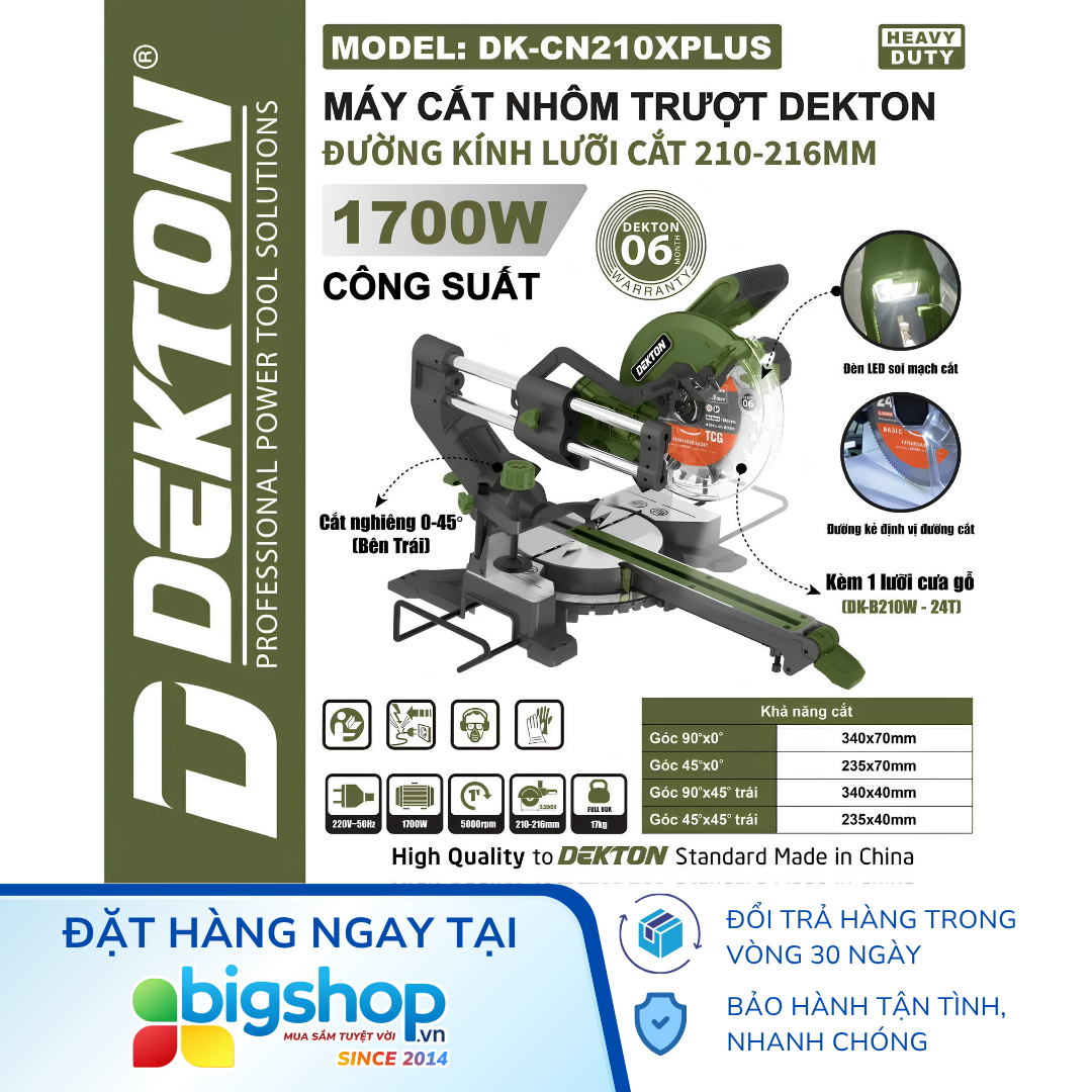 Máy cắt nhôm trượt 210mm DEKTON DK-CN210XPLUS (CS 1700W)