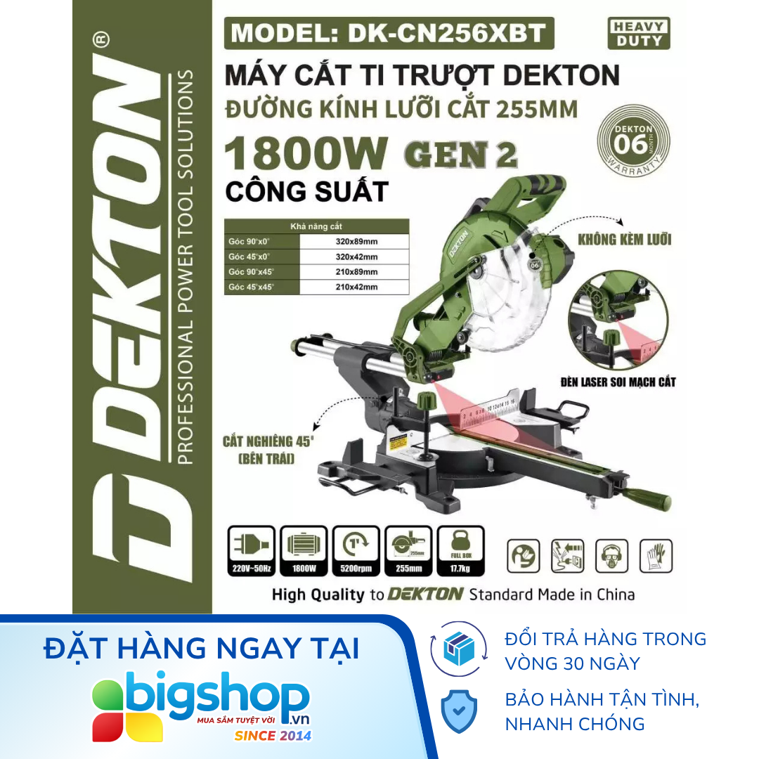 Máy cắt nhôm trượt 255mm DEKTON DK-CN256XBT (Không kèm lưỡi cắt)