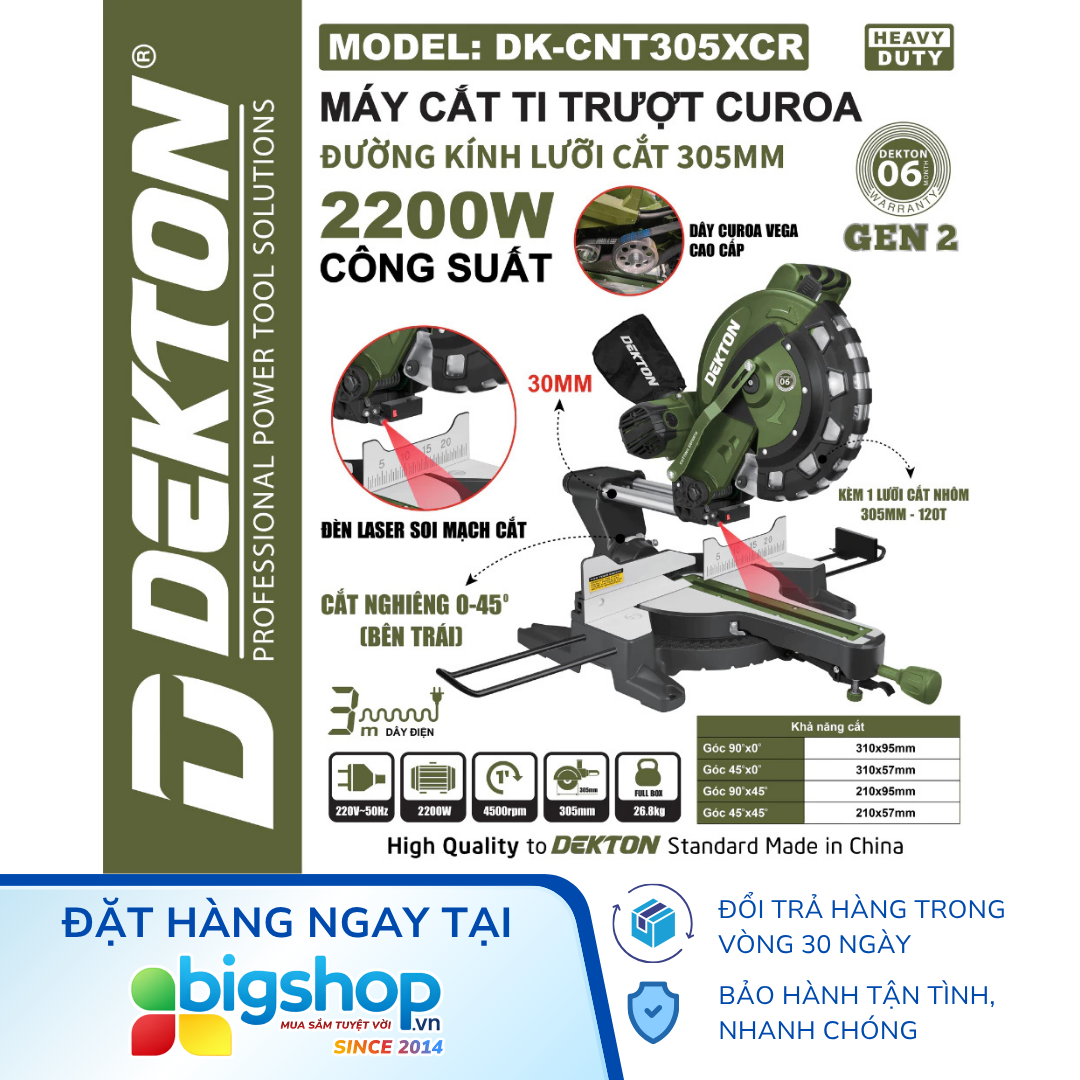 Máy cắt nhôm trượt 305mm DEKTON DK-CNT305XCR (Công suất 2200W)