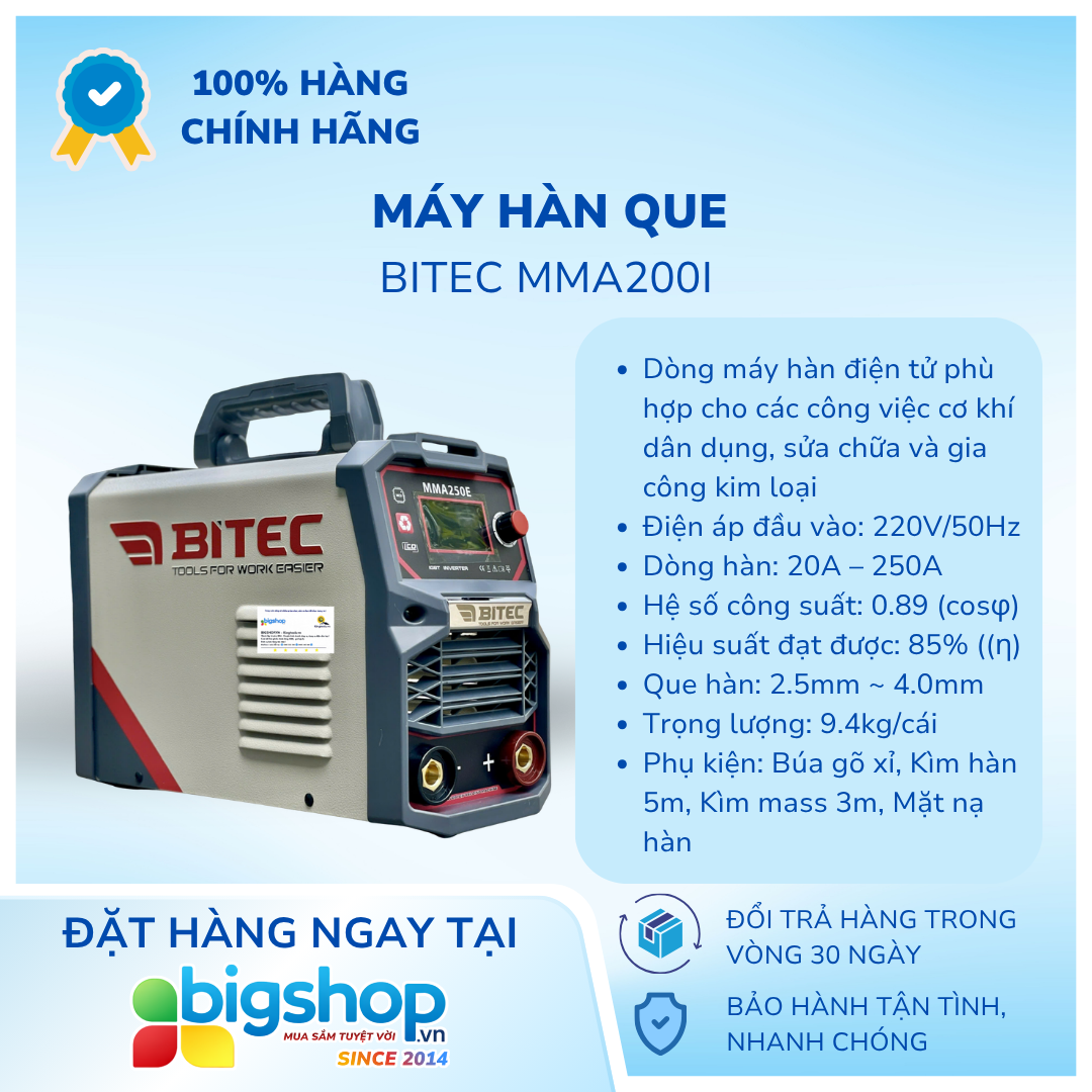 Máy hàn que BITEC MMA250E, que 2.5 ly