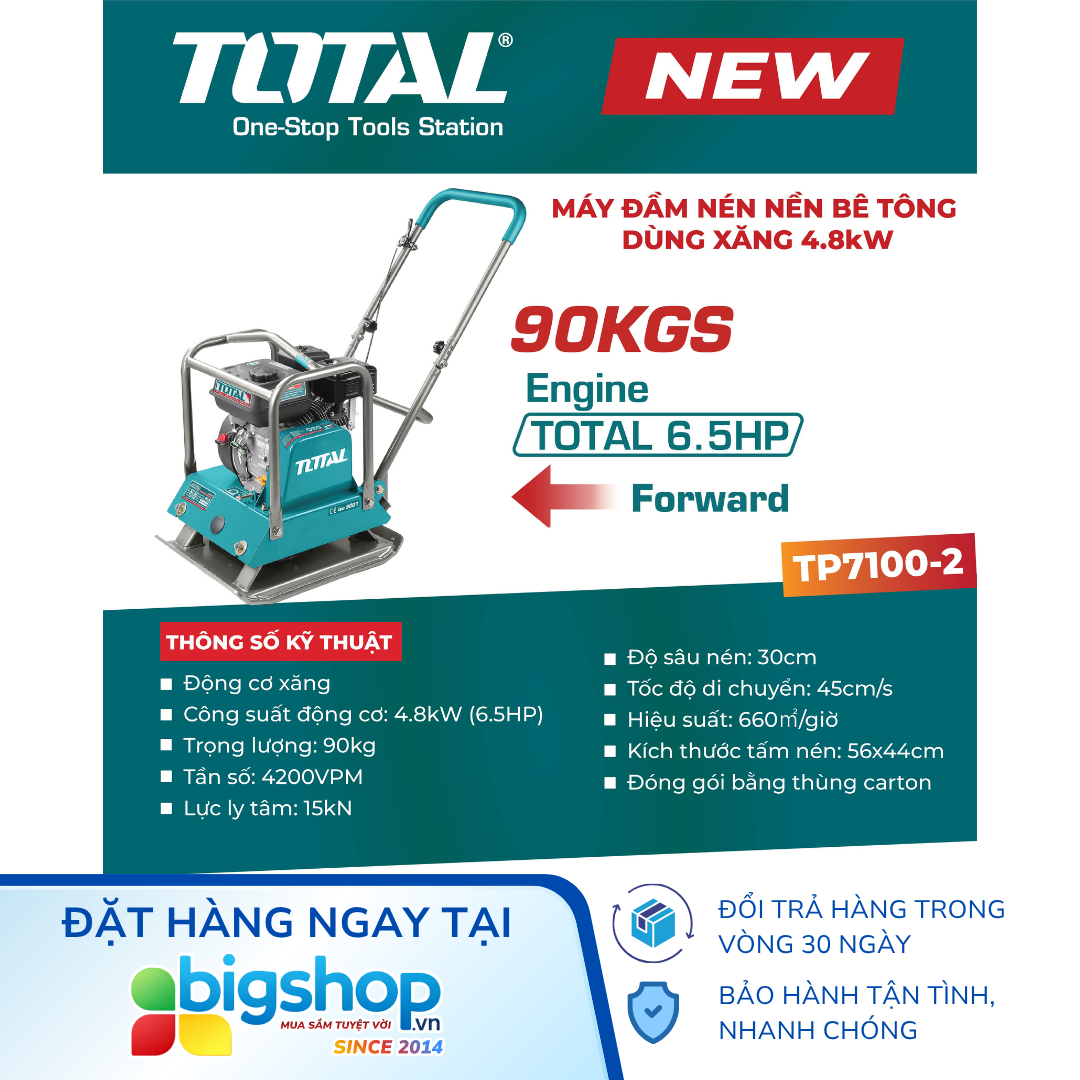 Máy đầm nén nền bê tông dùng xăng 4.8kW TOTAL TP7100-2