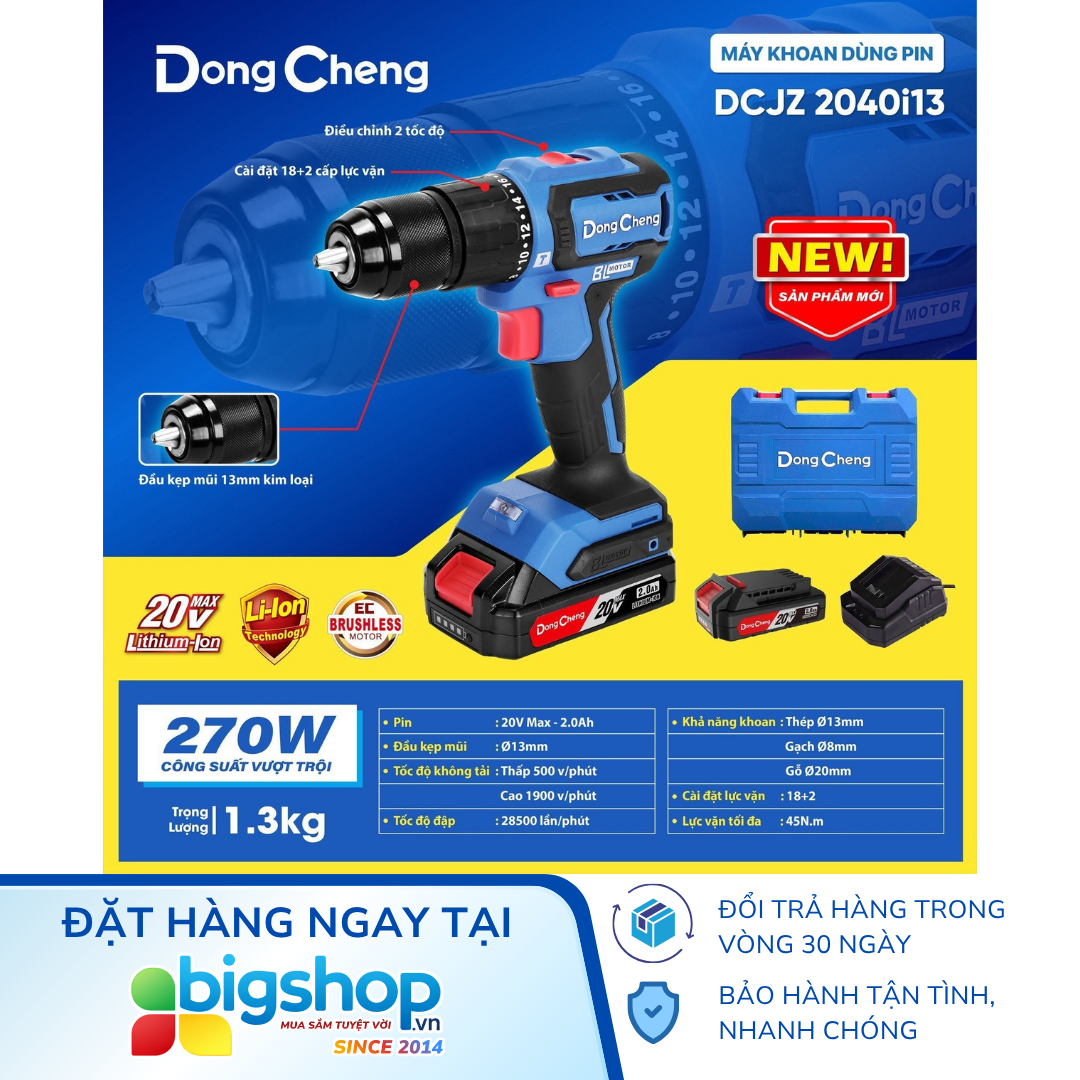 Máy Khoan Pin 20V DONGCHENG DCJZ2040i13 (2 Pin 2.0Ah, 1 Sạc)