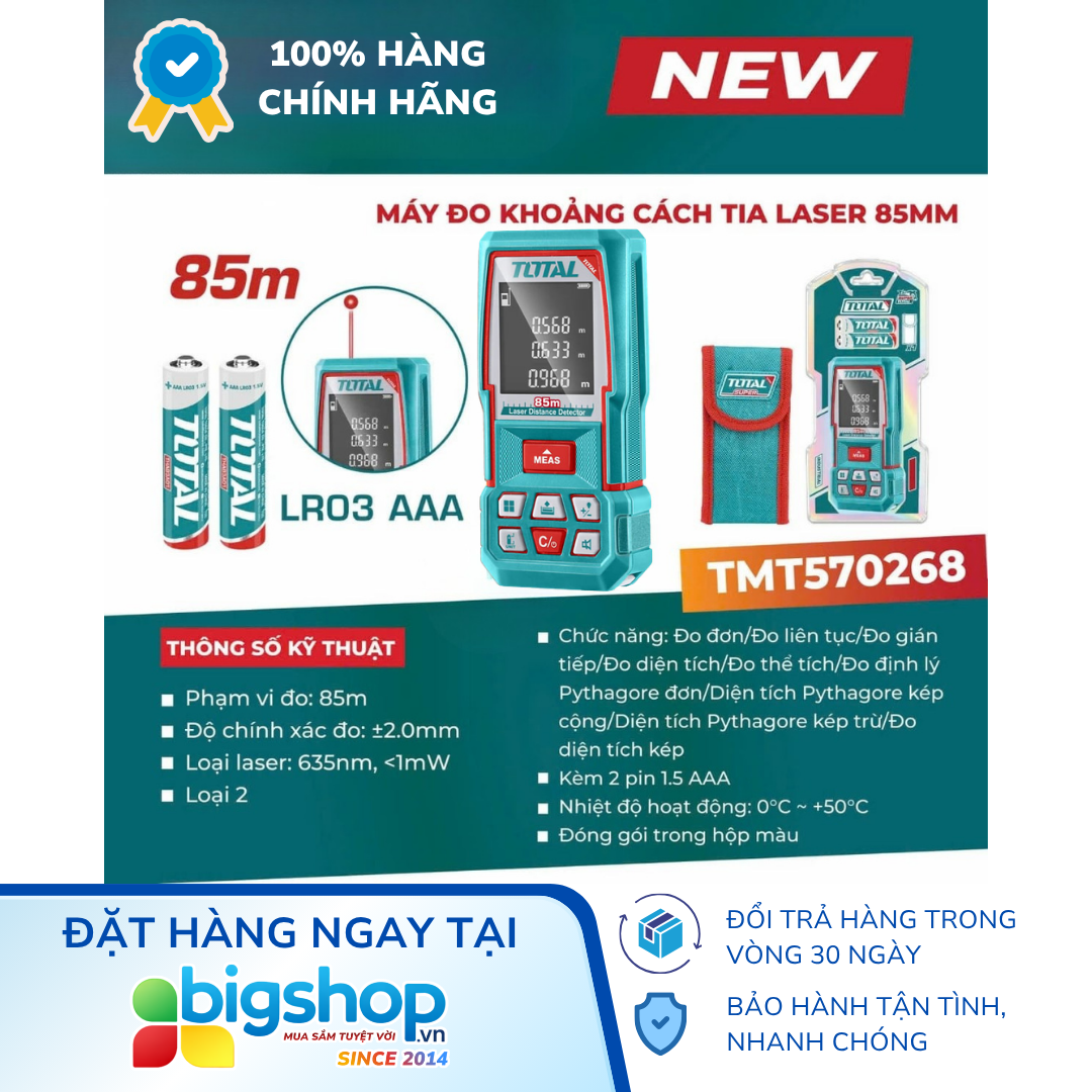 Máy đo khoảng cách tia laser 85mm TOTAL TMT570268
