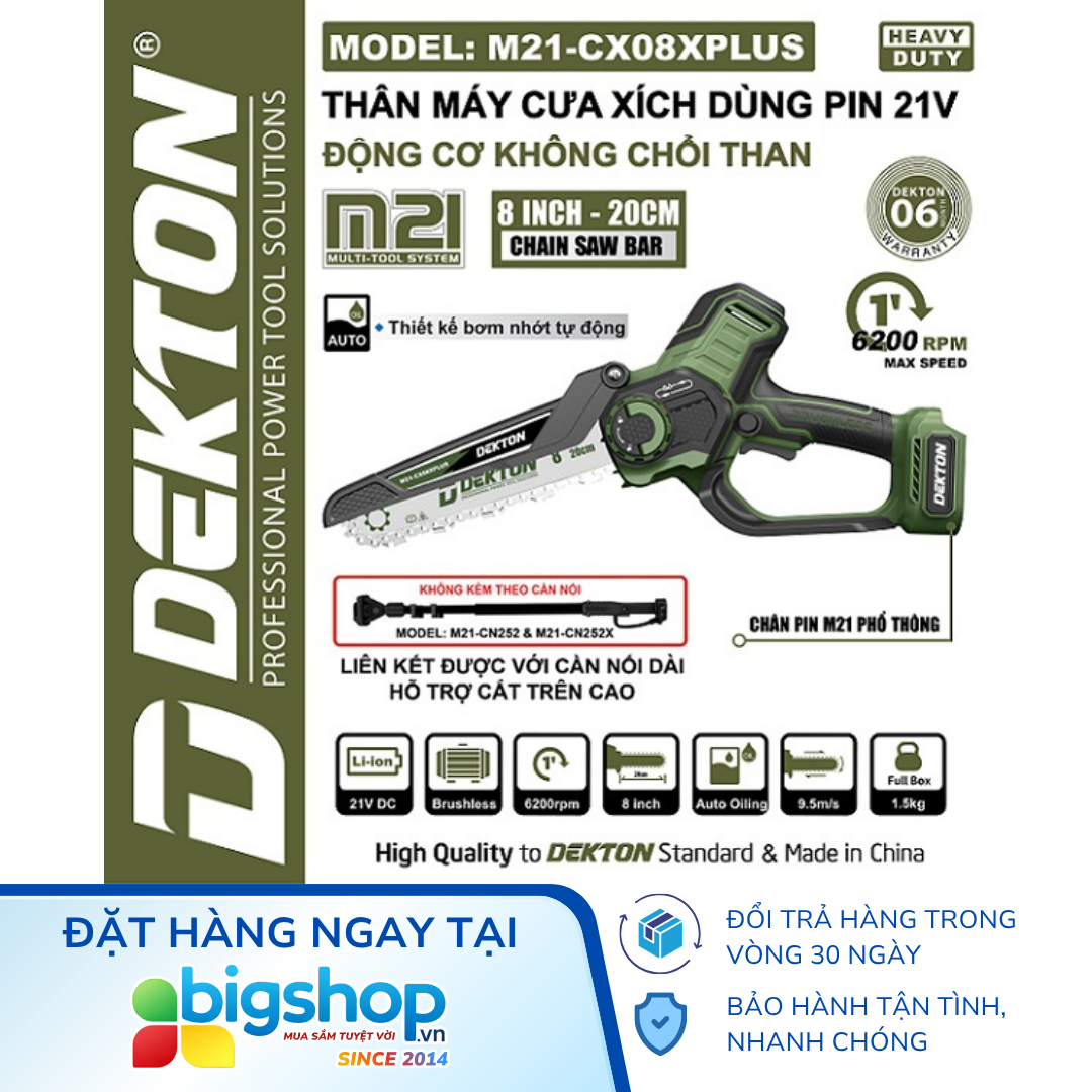 Máy cưa xích dùng pin 8 inch DEKTON M21-CX08XPLUS (Thân máy)