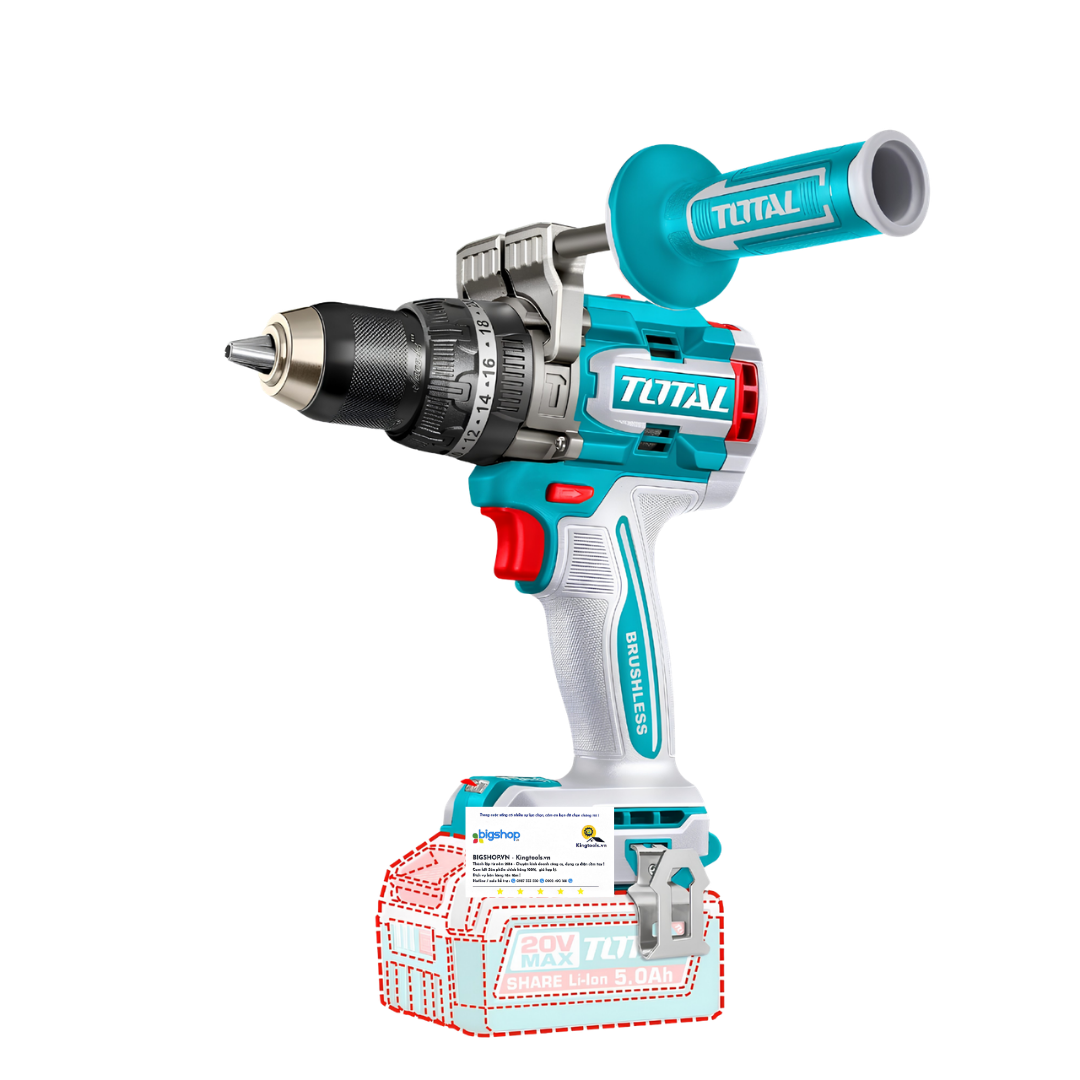 Máy khoan búa dùng pin 20V 136Nm TOTAL TIDLI201368 (2 pin 5.0Ah và 1 sạc)