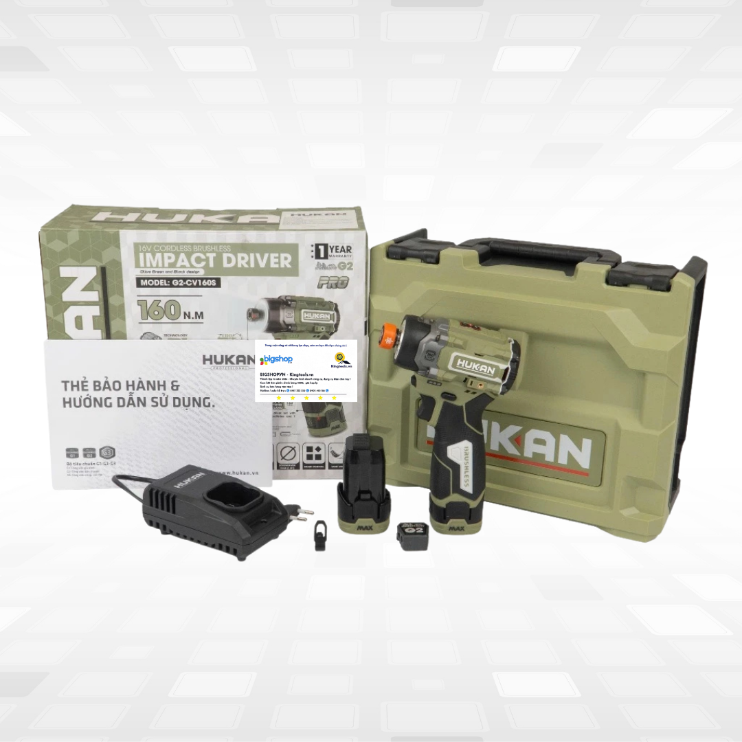 Máy chuyên vít búa dùng pin 16V HUKAN G2-CV160S (GEN 2) - 2 pin 2.0Ah và 1 sạc