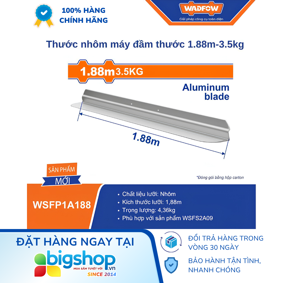 Thước nhôm máy đầm thước WADFOW WSFP1A188 (1,88m - 3,5kg)