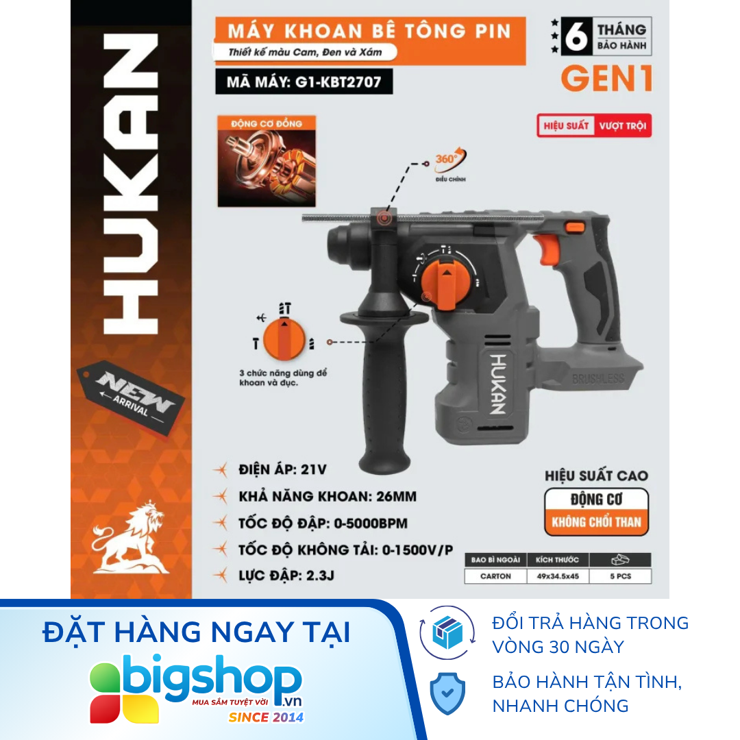 Máy khoan bê tông dùng pin HUKAN G1-KBT2707 (GEN 1) - Thân máy